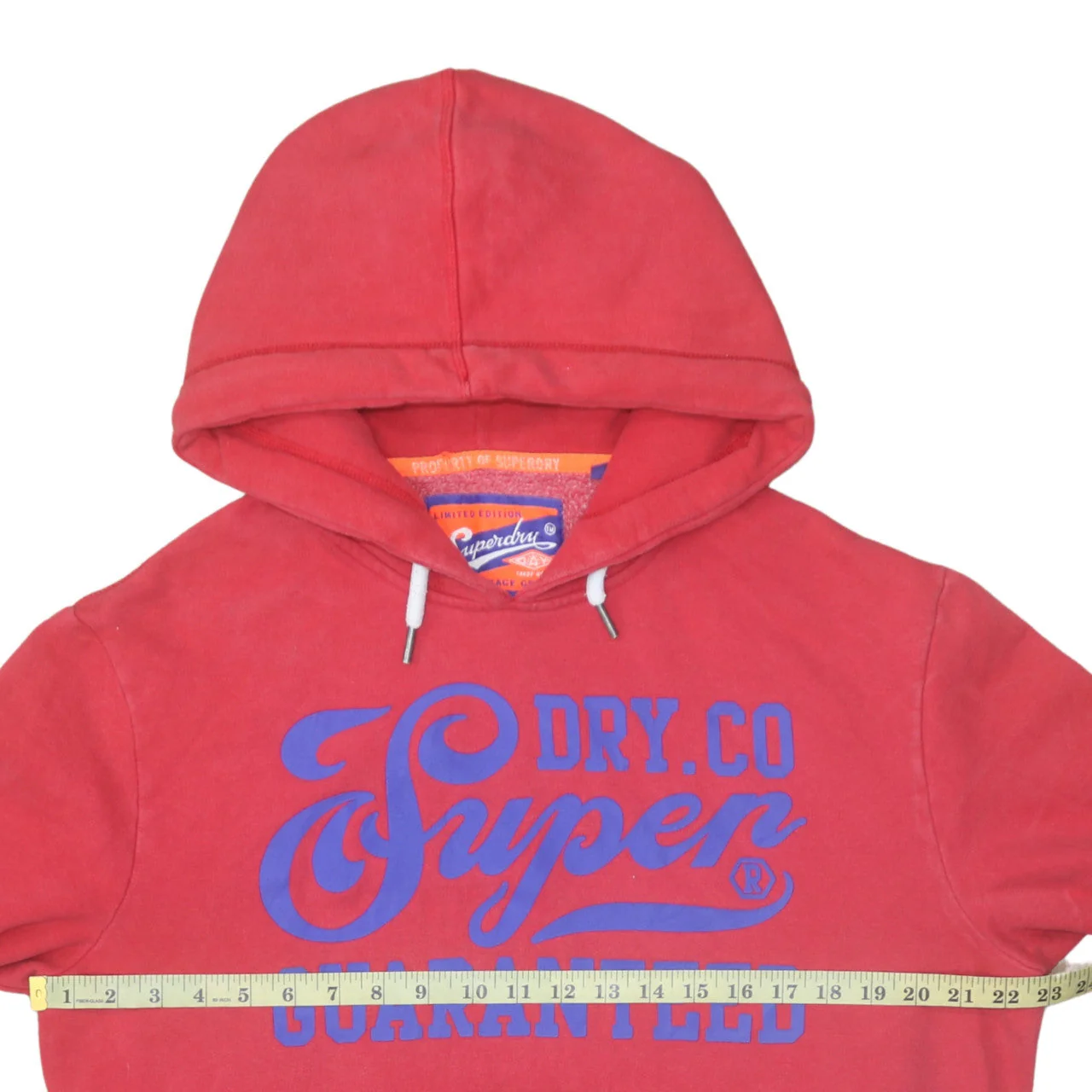 Superdry Mens Red Pullover Hoodie L Graphic Logo Fleece Sweatshirt - Image 3