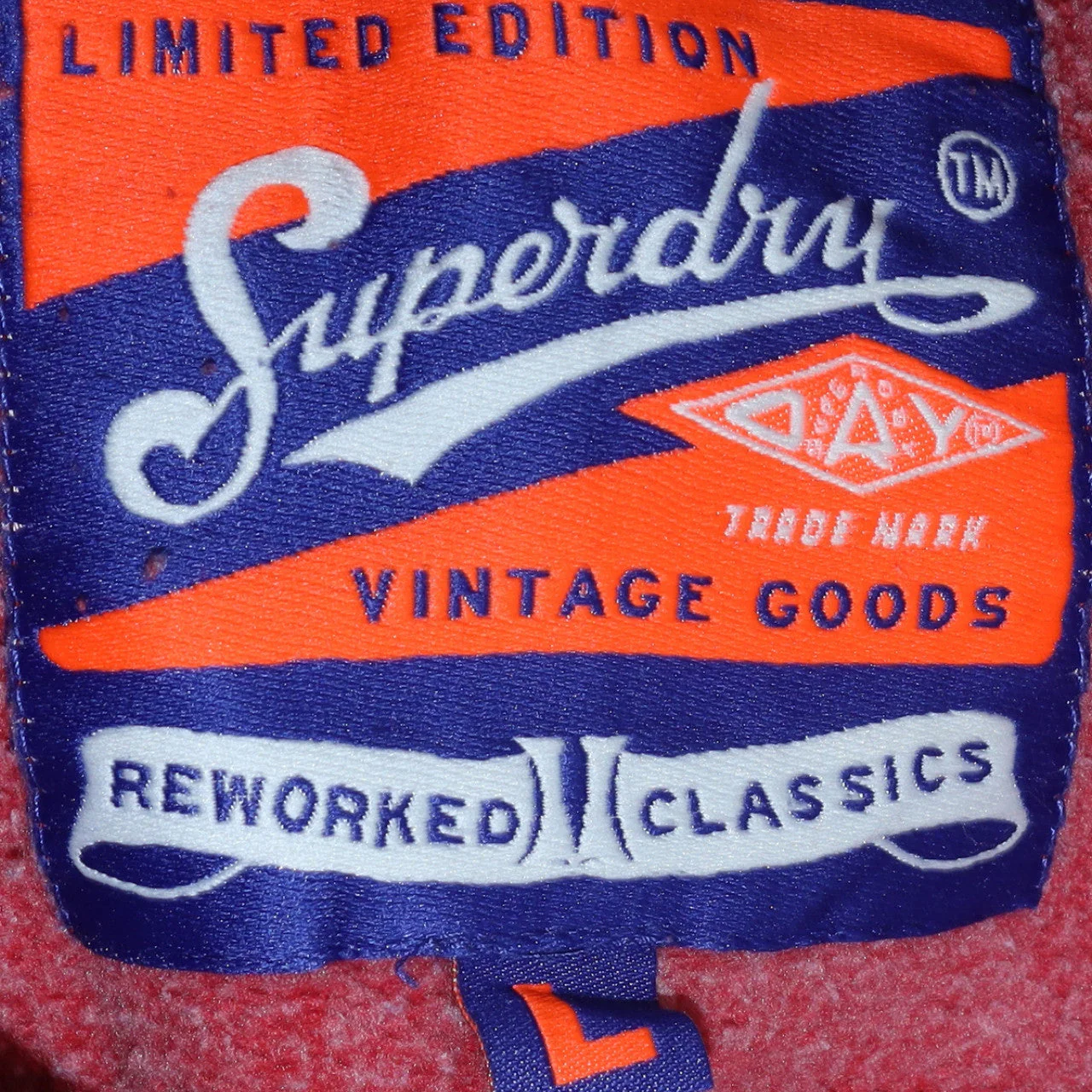Superdry Mens Red Pullover Hoodie L Graphic Logo Fleece Sweatshirt - Image 6