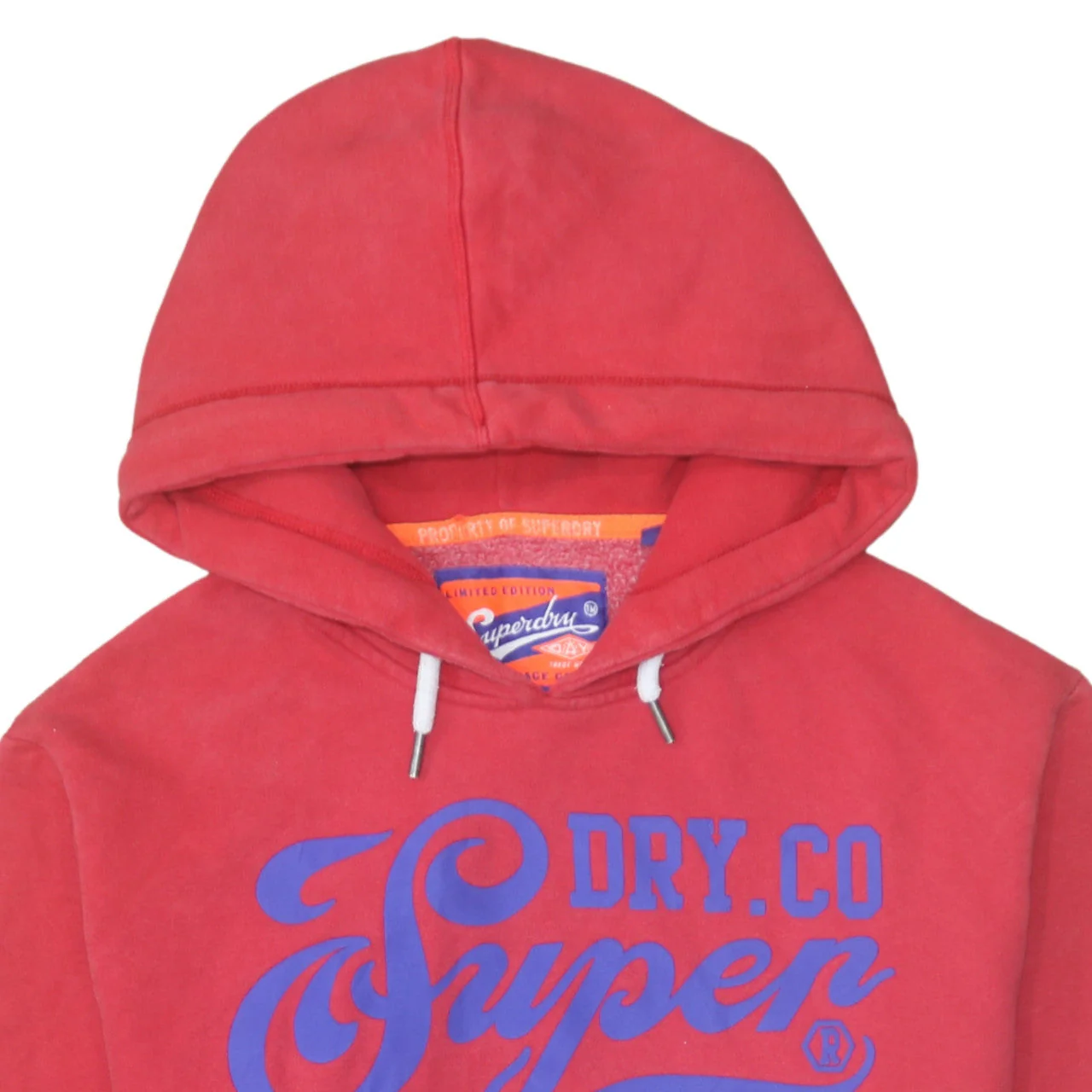 Superdry Mens Red Pullover Hoodie L Graphic Logo Fleece Sweatshirt - Image 7