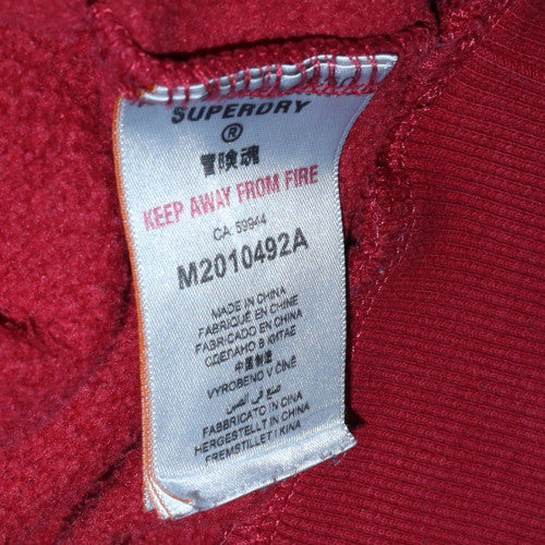 Superdry Mens Red Pullover Hoodie Size M Fleece Logo Sweatshirt - Image 6