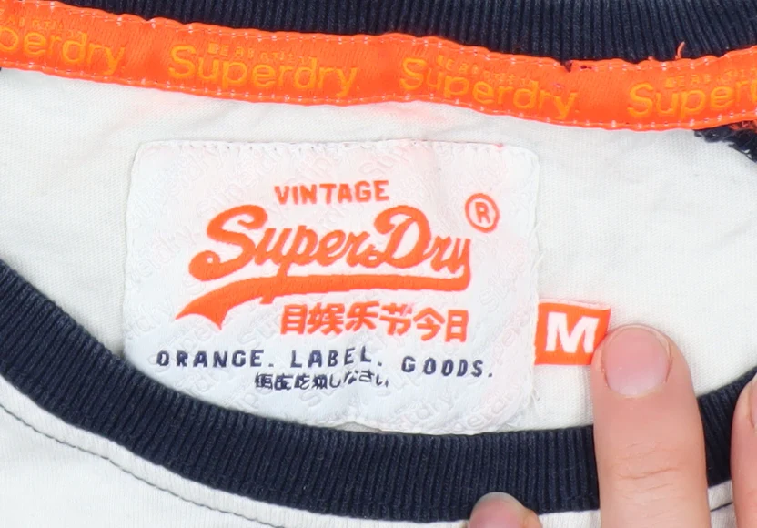 Superdry Men's White and Navy Long Sleeve Cotton Raglan Top M - Image 4