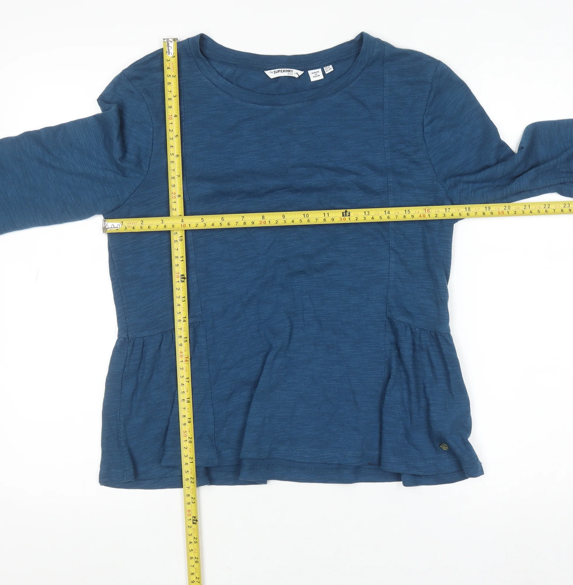 Superdry Women Blue Long Sleeve Cotton Blend Jersey T-Shirt Size 10 - Image 2