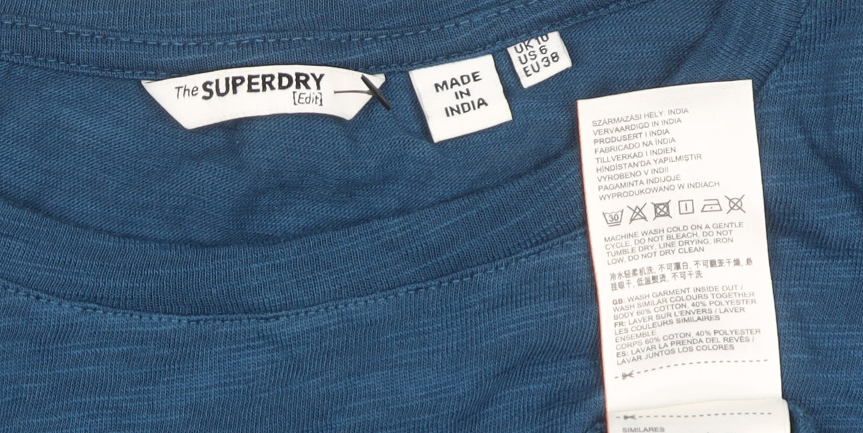 Superdry Women Blue Long Sleeve Cotton Blend Jersey T-Shirt Size 10 - Image 4