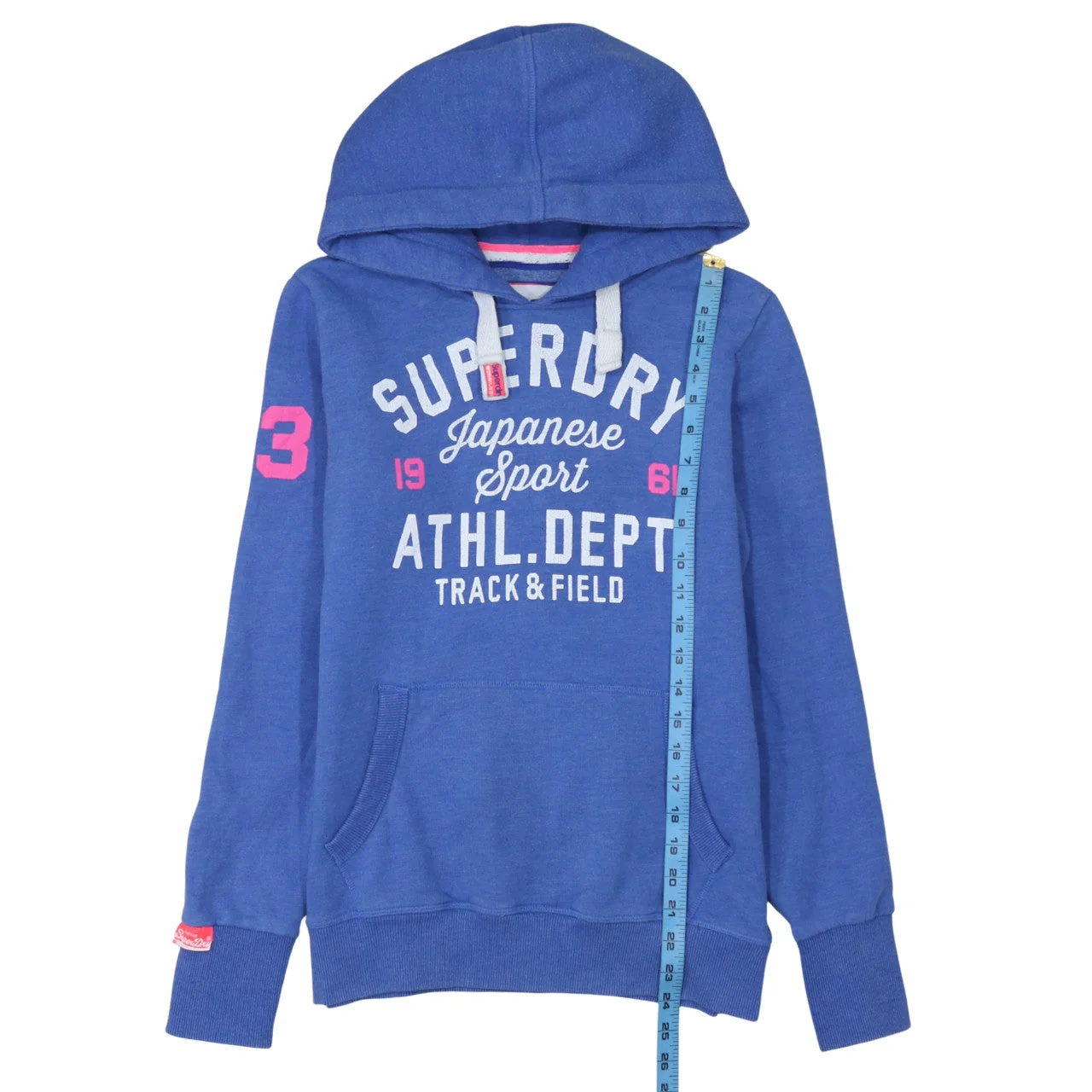 Superdry Women Blue Pullover Hoodie Size M Track & Field Graphic - Image 3