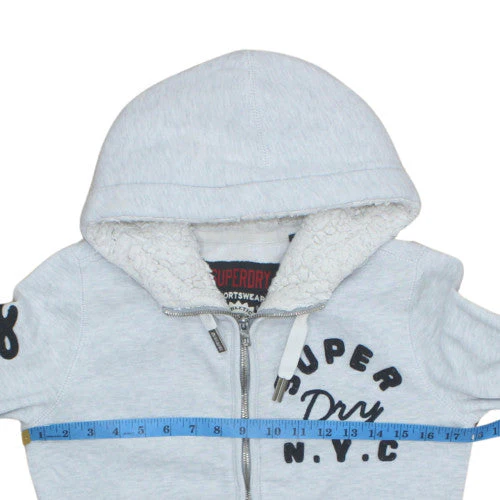 Superdry Women Grey Full Zip Hoodie Fleece Lined Size S - Image 2