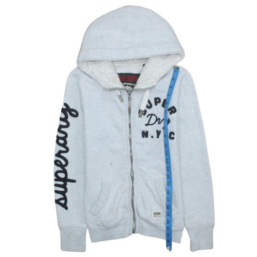 Superdry Women Grey Full Zip Hoodie Fleece Lined Size S - Image 3