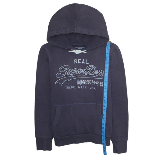 Superdry Women Navy Blue Pullover Hoodie Size L Fleece Lined - Image 3