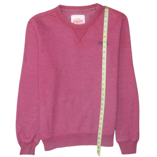 Superdry Women Pink Crew Neck Pullover Sweatshirt L Vintage Style - Image 3