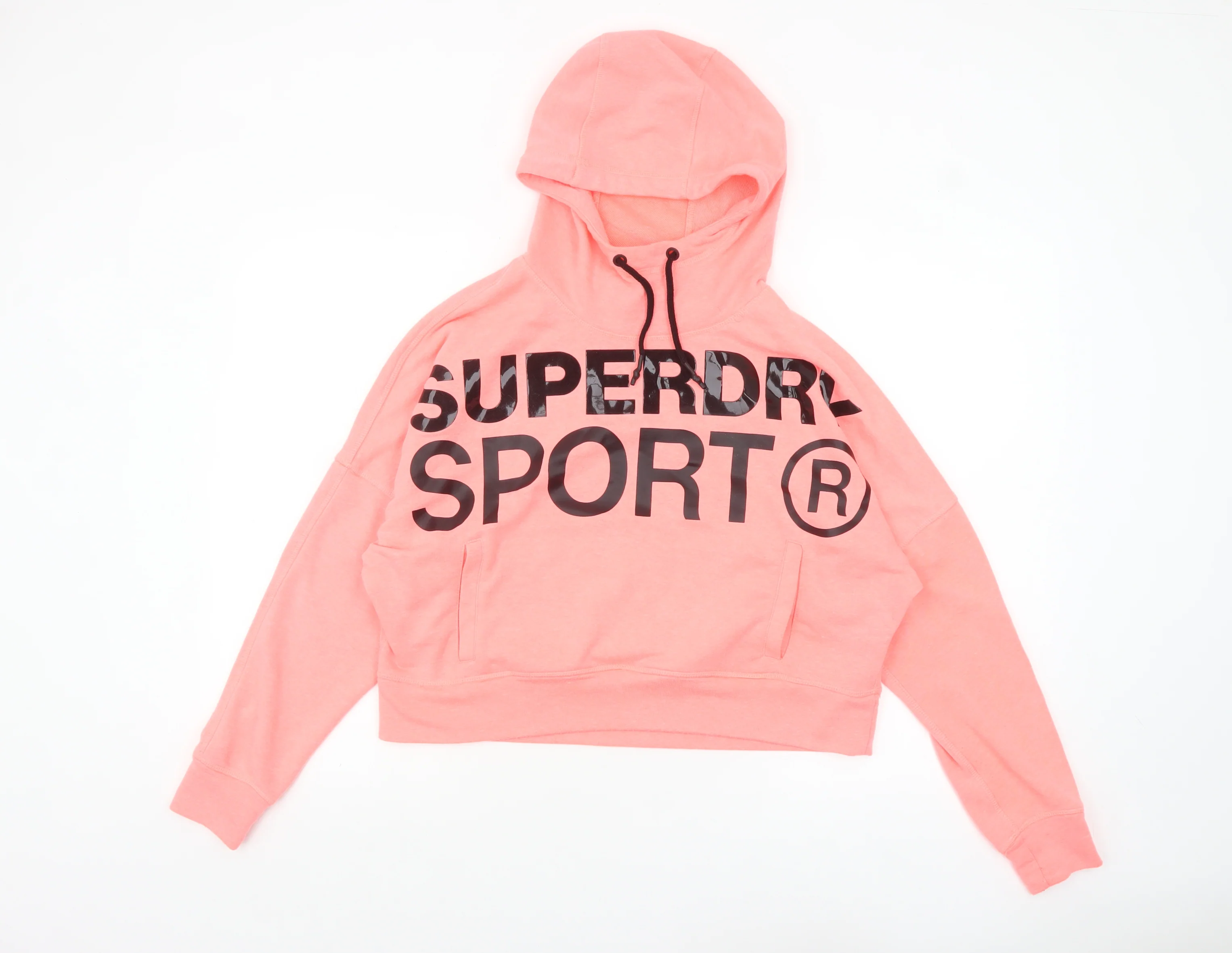 Superdry Women Pink Hooded Pullover Hoodie UK 12 Logo Sport Style