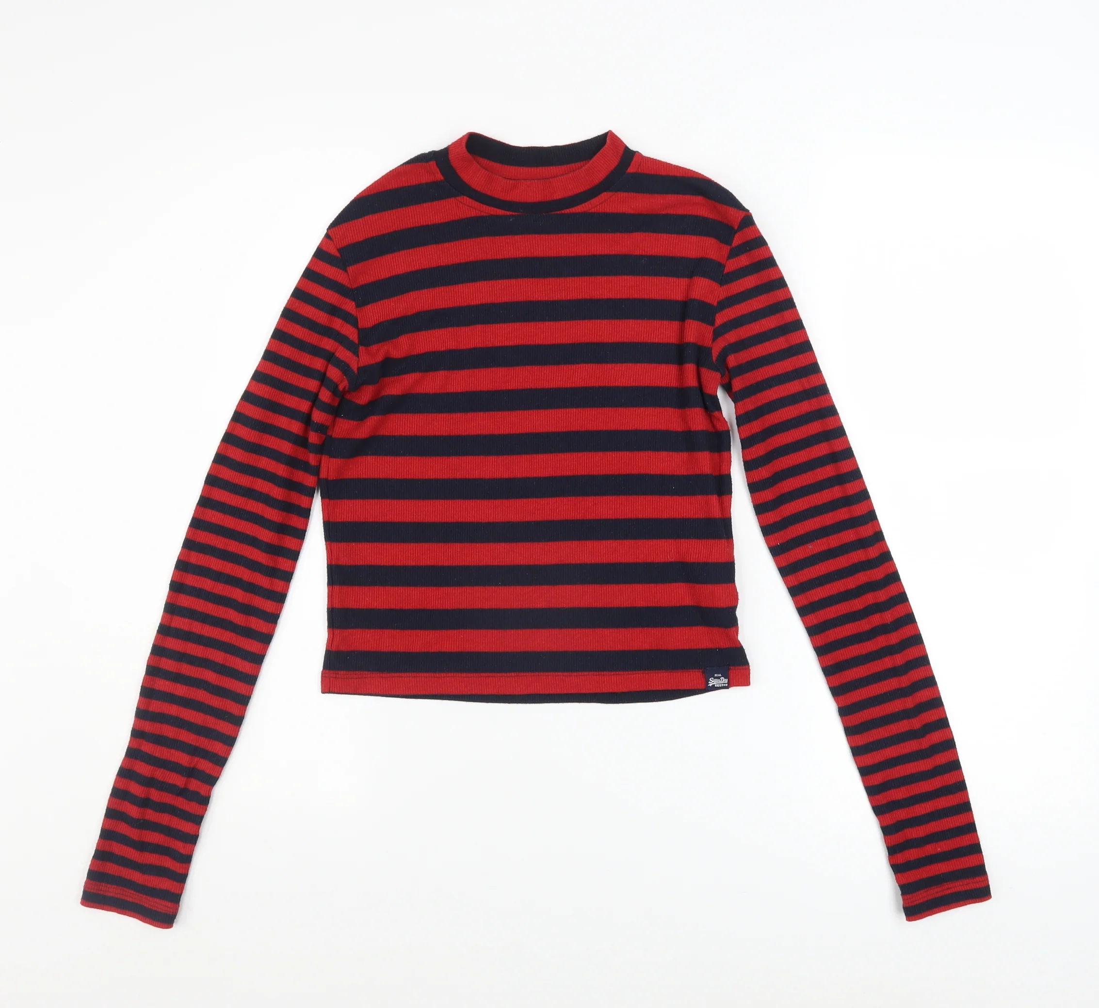 Superdry Women’s Red Striped Long Sleeve Cropped T-Shirt Size S