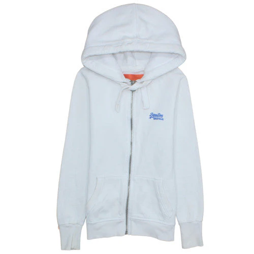 Superdry Women White Full Zip Hoodie XS Orange Label Classic
