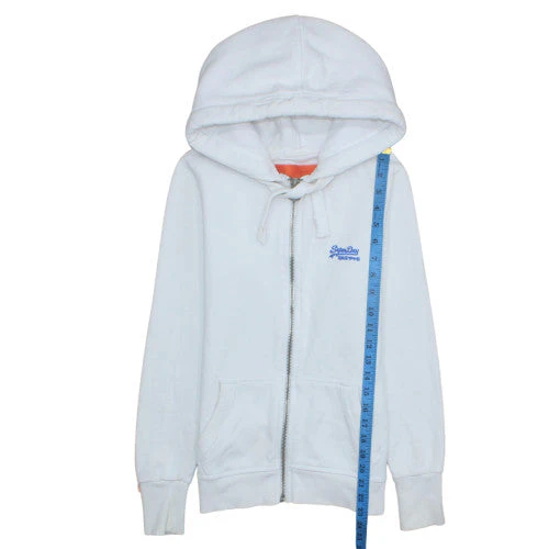 Superdry Women White Full Zip Hoodie XS Orange Label Classic - Image 3