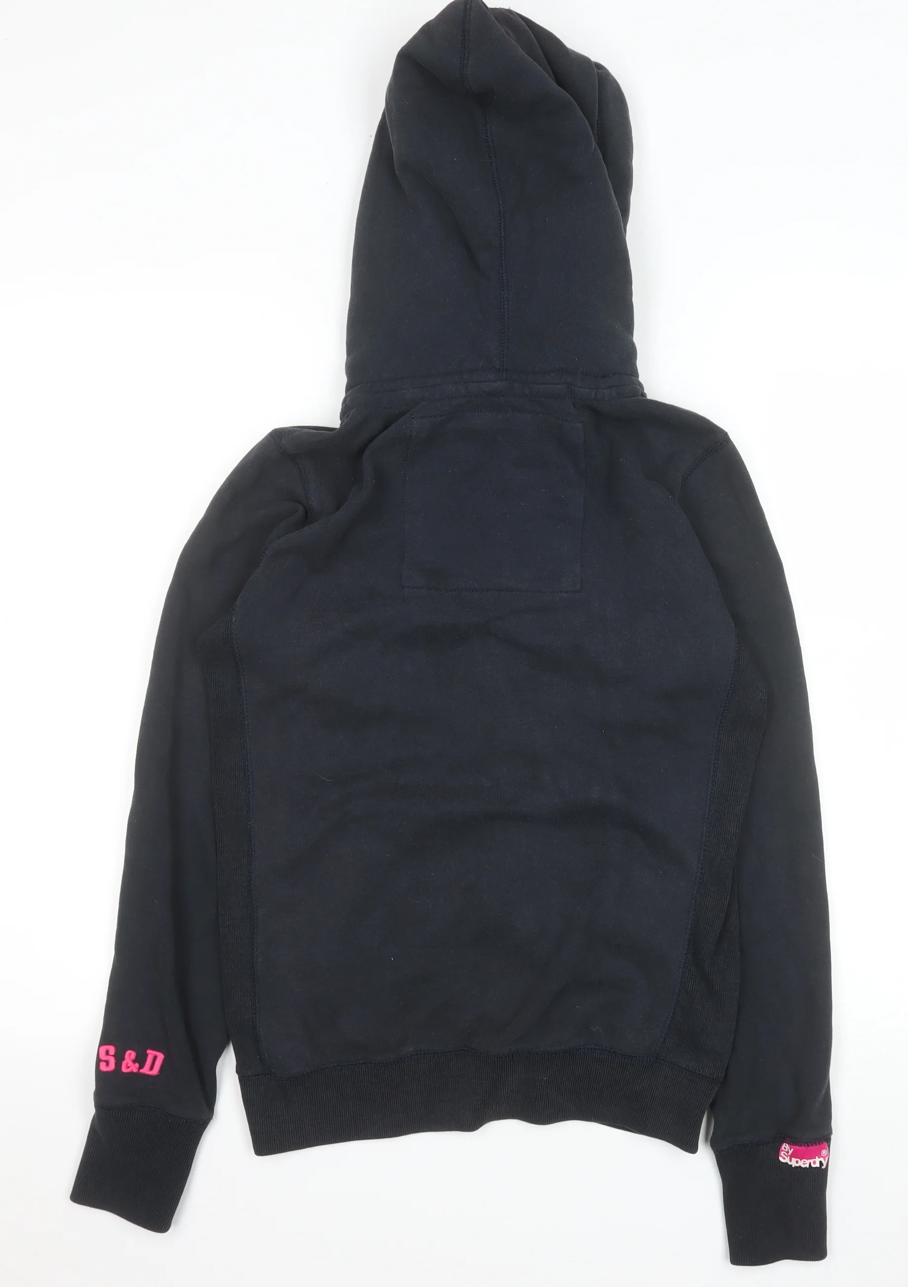 Superdry Womens Black Fleece Hooded Jacket Size S Lined Zip Style - Image 3