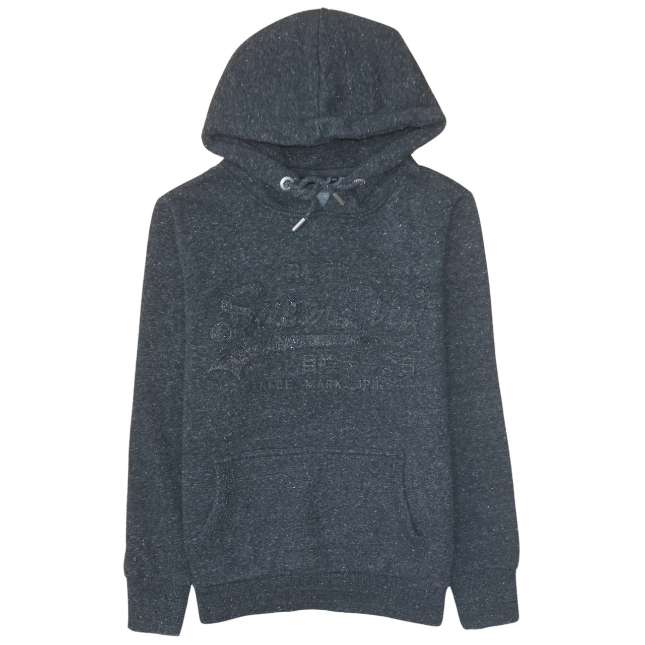 Superdry Womens Black Pullover Hoodie Size 14 Graphic Logo Hooded Sweatshirt