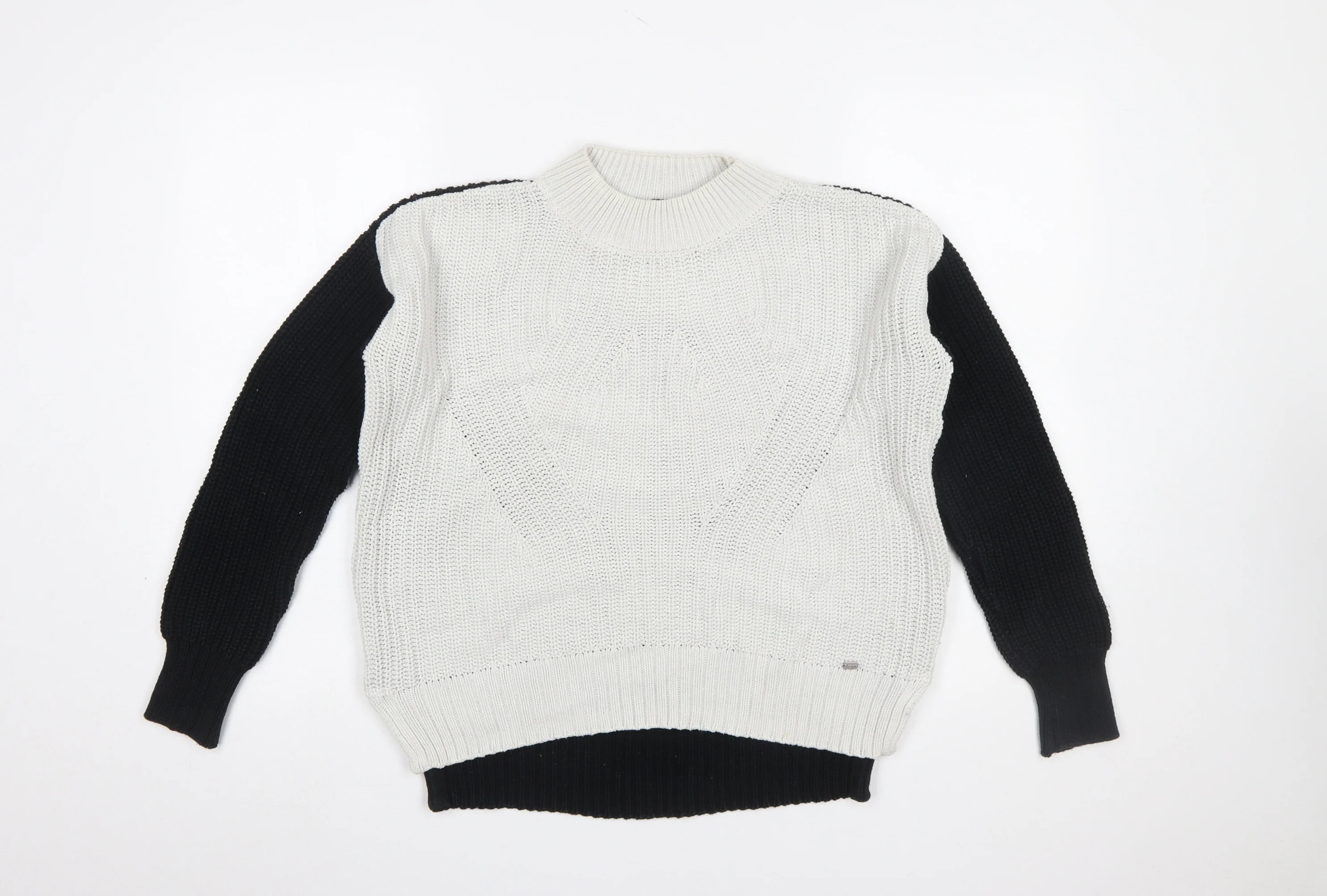 Superdry Women's Black White Cotton Knit Jumper XS Crew Neck