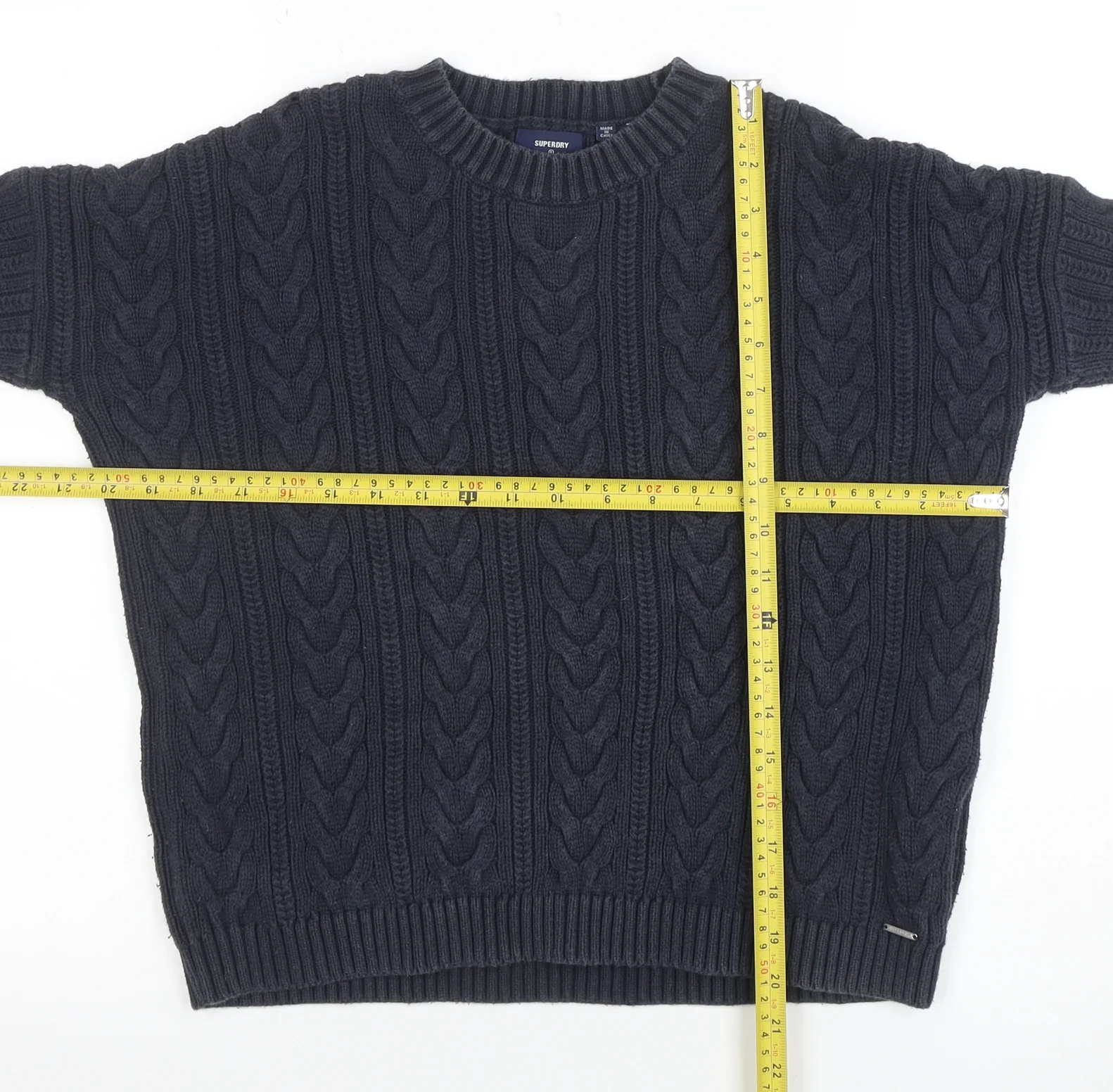Superdry Womens Blue Cable Knit Crew Neck Cotton Jumper Size 8 - Image 2
