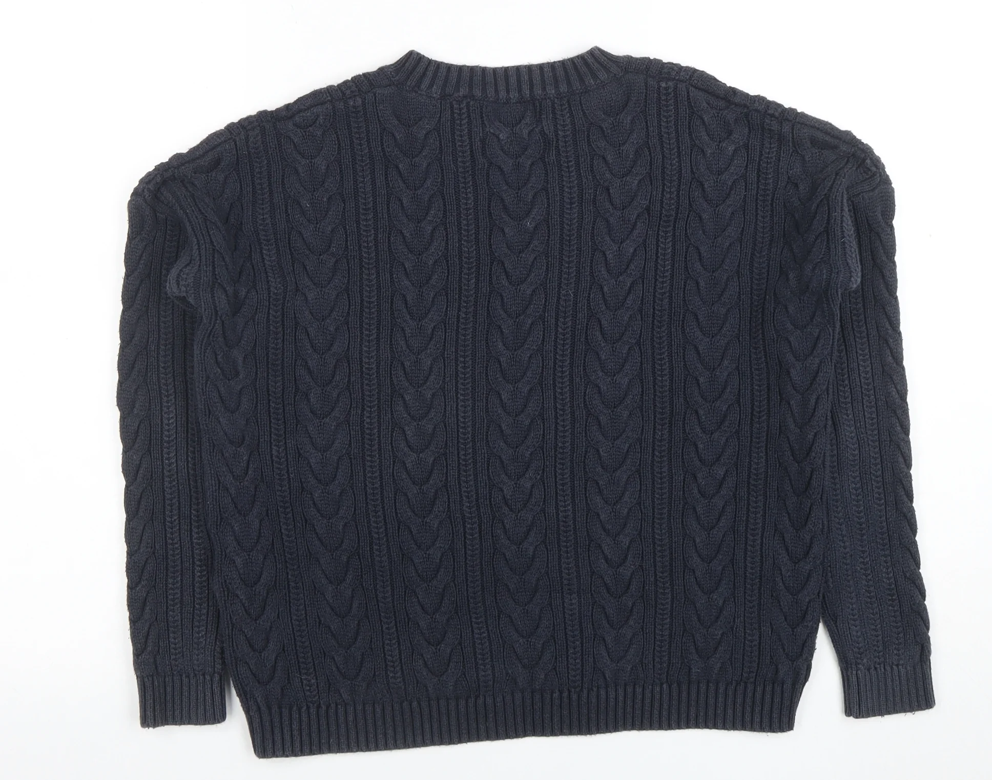 Superdry Womens Blue Cable Knit Crew Neck Cotton Jumper Size 8 - Image 3