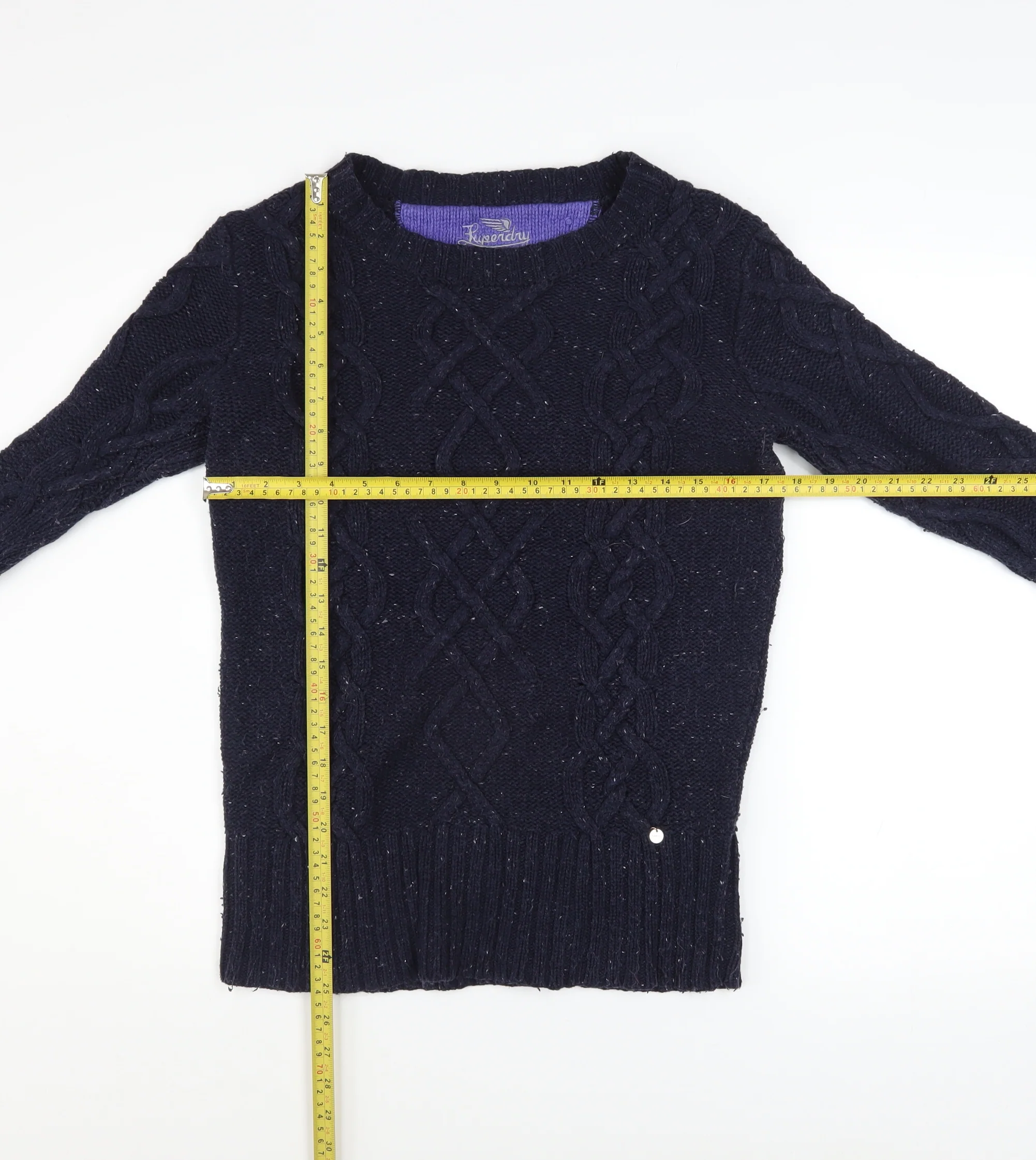 Superdry Women's Blue Cable Knit Wool Crew Neck Jumper Size M - Image 2