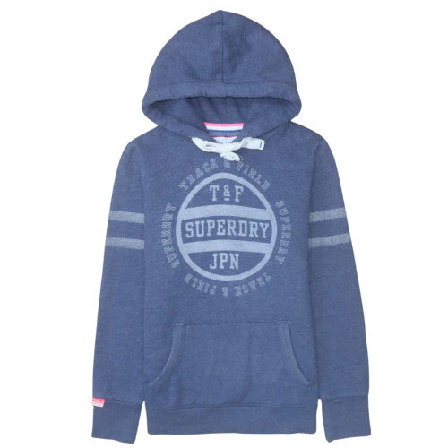 Superdry Women's Blue Pullover Hoodie Size M Graphic Print Cotton