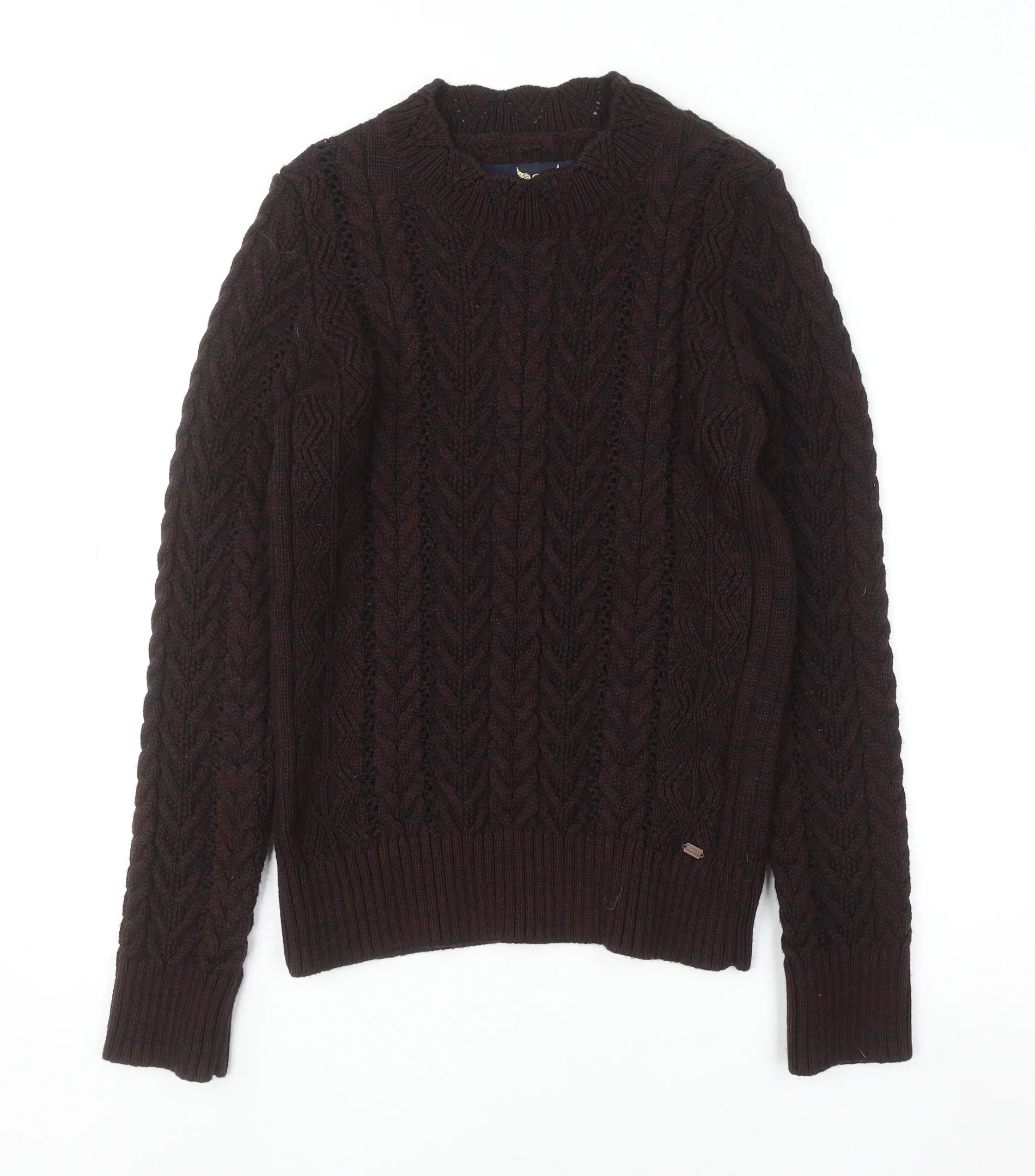 Superdry Womens Brown Cable-Knit Pullover Jumper Size S