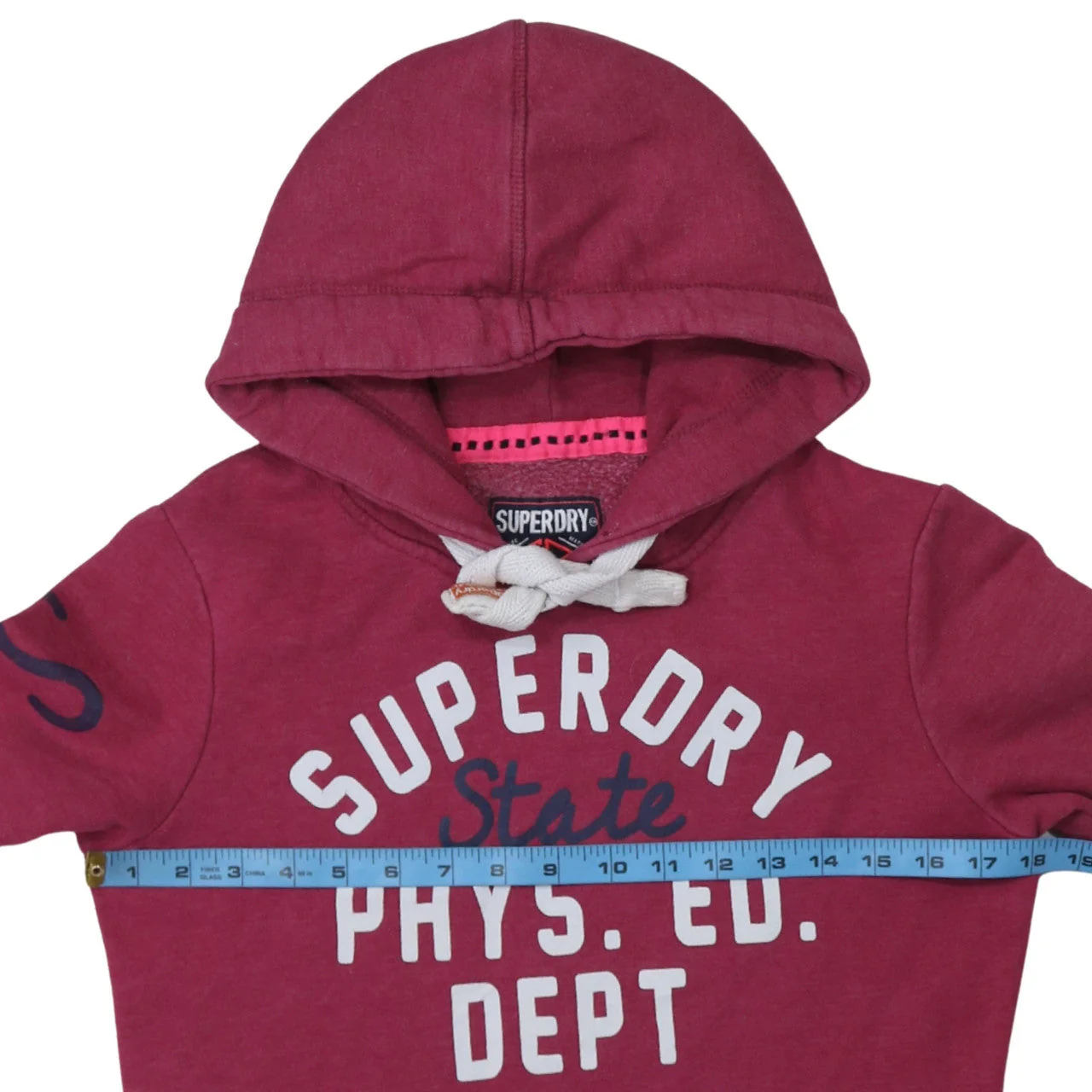 Superdry Womens Burgundy Pullover Hoodie Small Graphic Print - Image 2