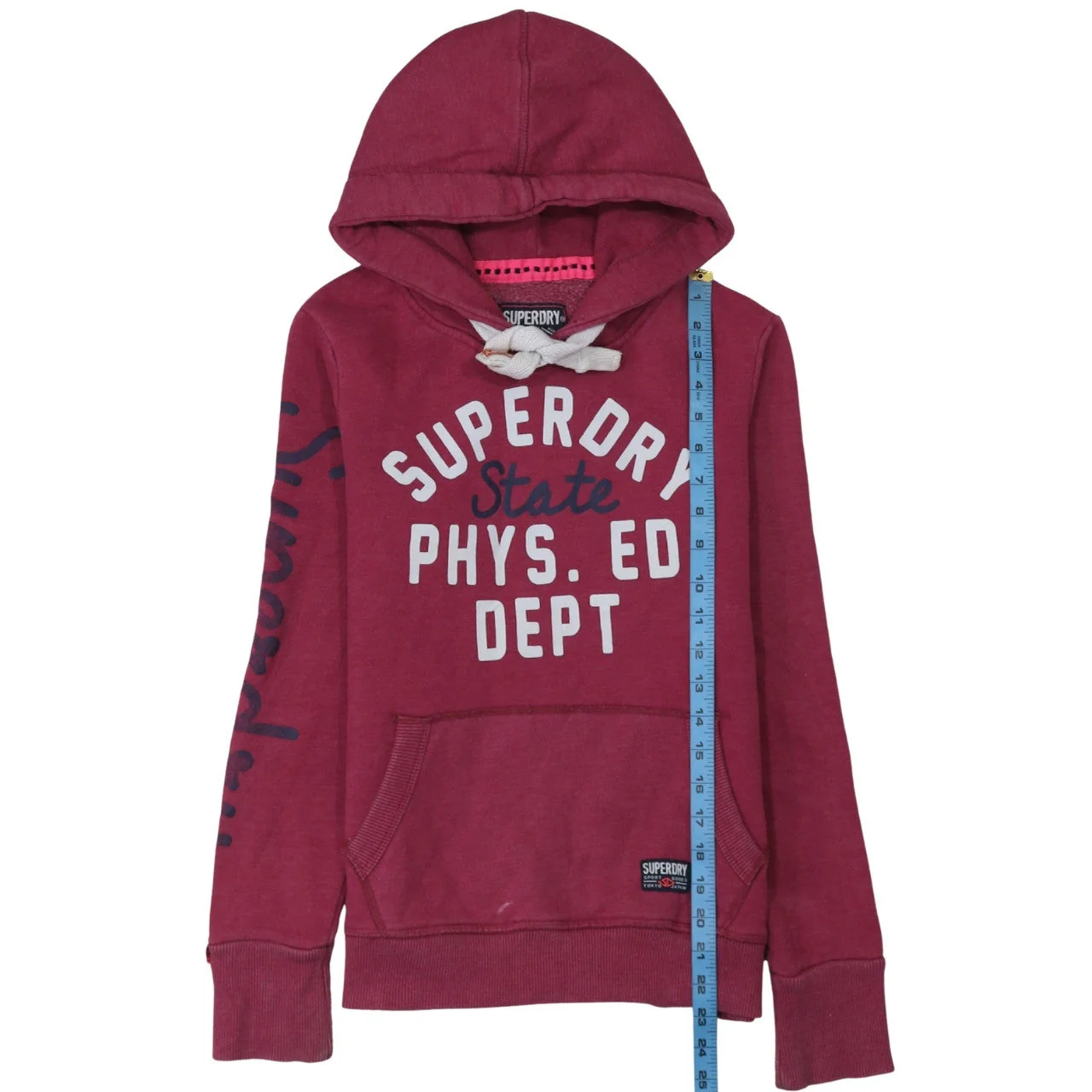 Superdry Womens Burgundy Pullover Hoodie Small Graphic Print - Image 3