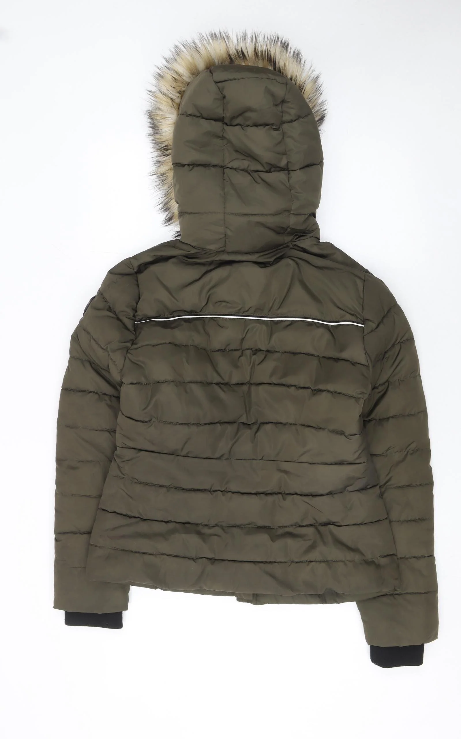 Superdry Women's Green Fur Trim Hooded Puffer Jacket Size S - Image 3