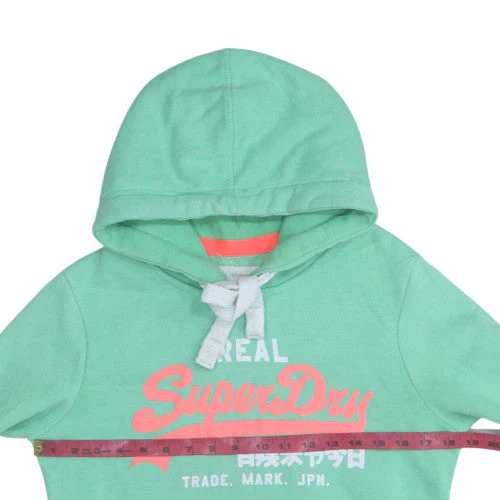 Superdry Womens Green Hoodie S Pullover Premium Fleece Cotton Blend - Image 2