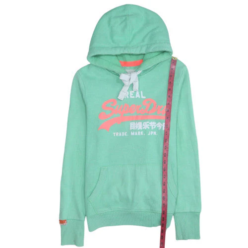 Superdry Womens Green Hoodie S Pullover Premium Fleece Cotton Blend - Image 3