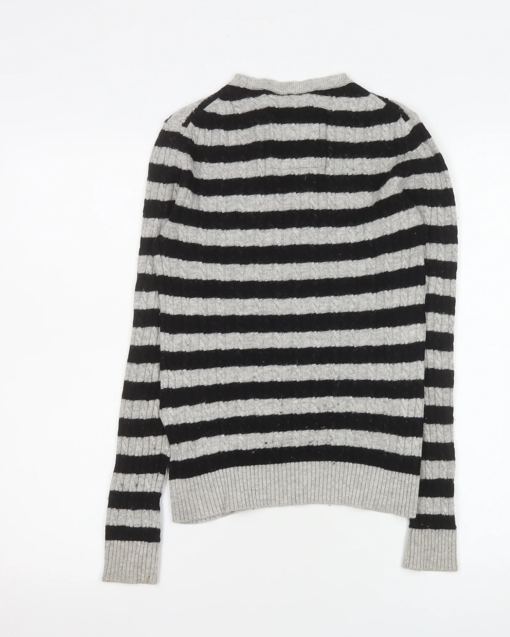 Superdry Womens Grey Black Striped Wool Cashmere Long Sleeve Knit Top XS - Image 3