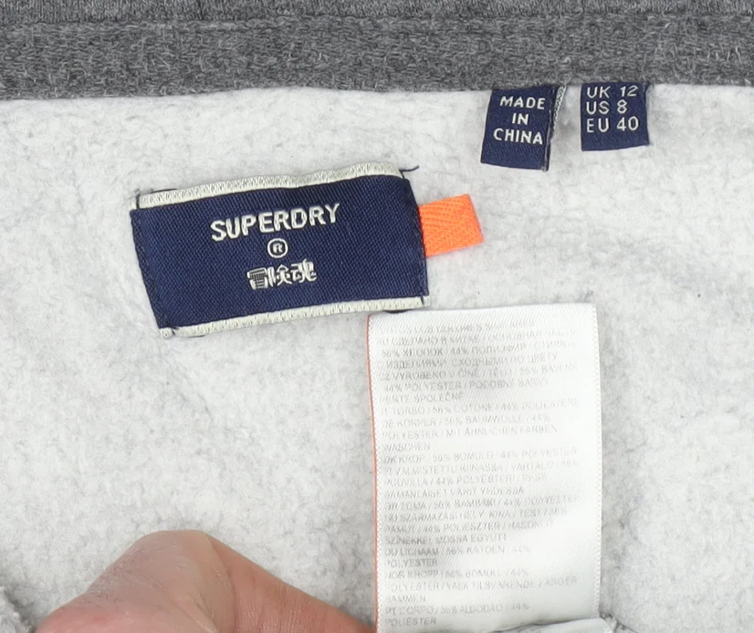 Superdry Womens Grey Full Zip Hoodie Size 12 UK Cotton Blend - Image 4