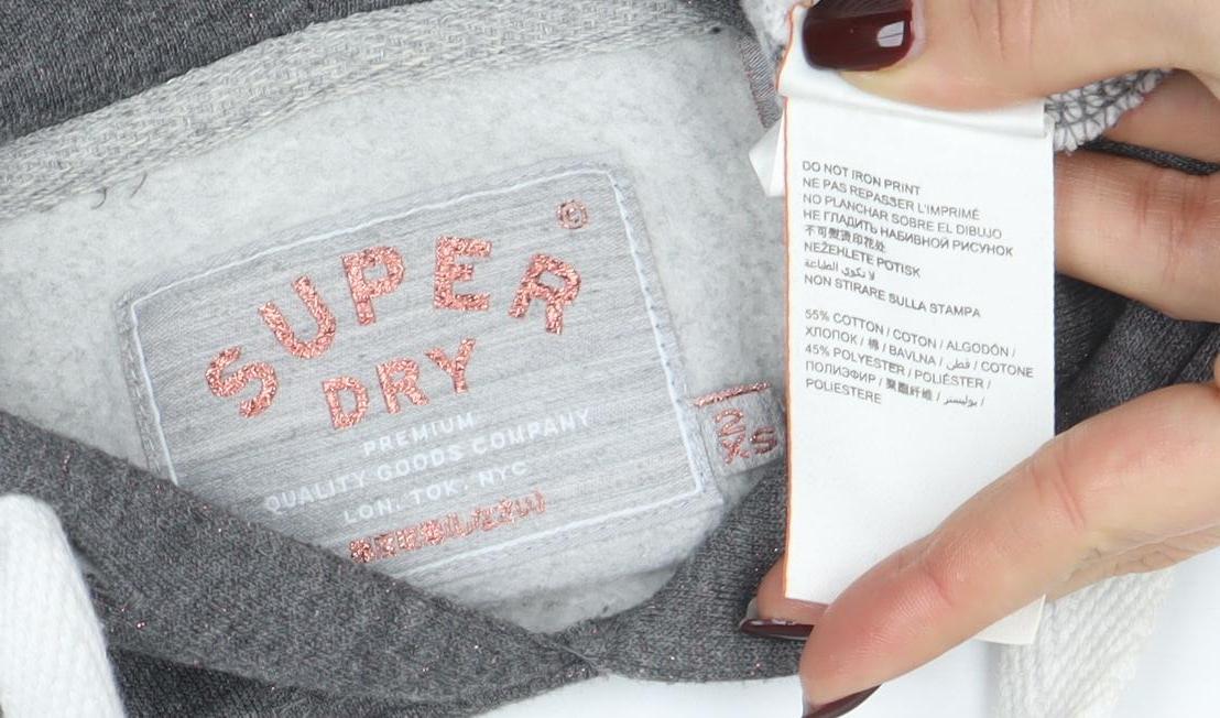 Superdry Women's Grey Pullover Hoodie XS Cotton Blend Graphic Print - Image 4