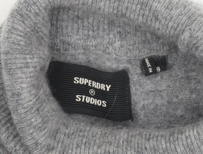 Superdry Womens Grey Wool Roll Neck Jumper Size 8 - Image 4