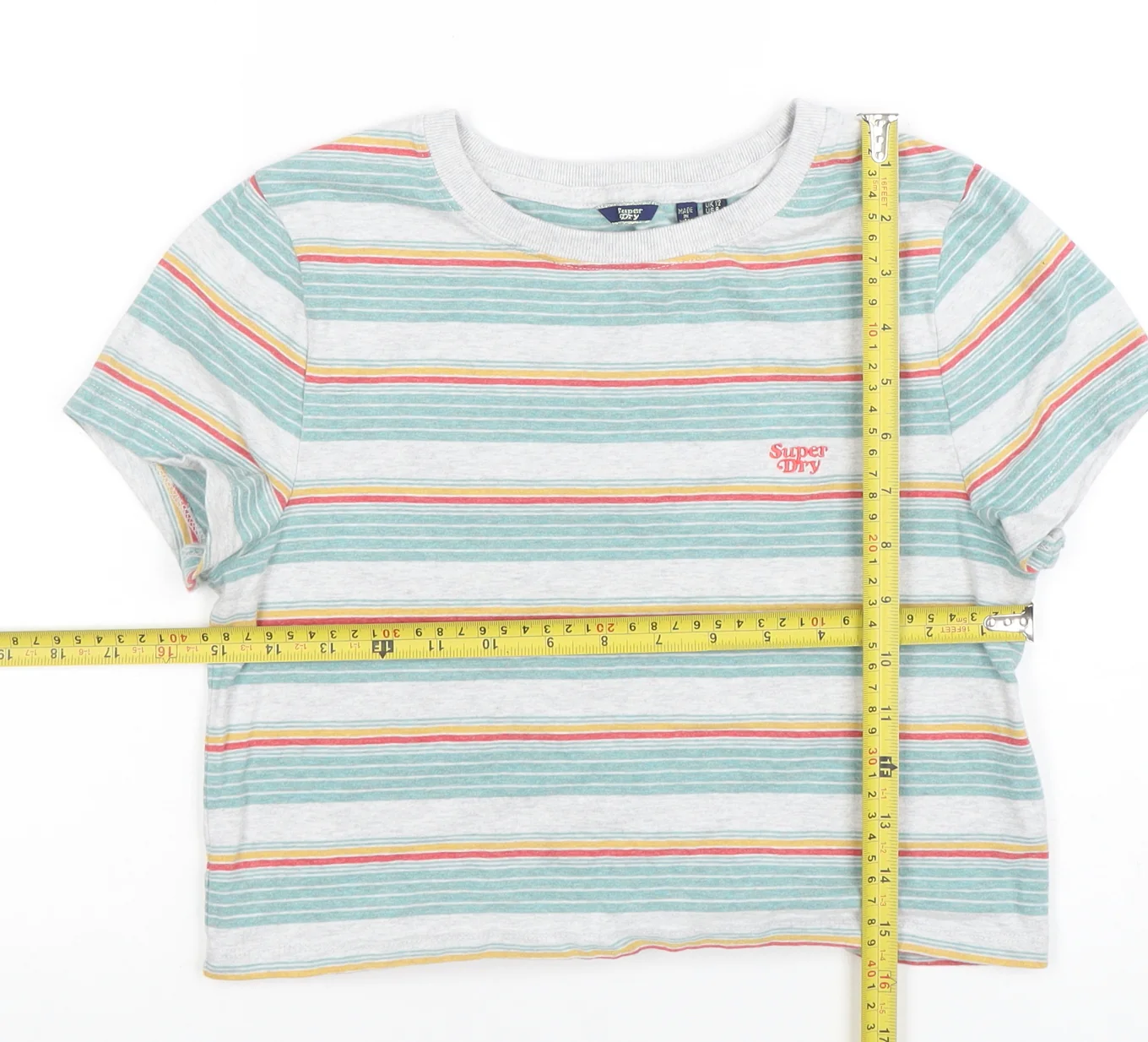 Superdry Womens Multicoloured Stripe Cropped T-Shirt UK 12 - Image 2