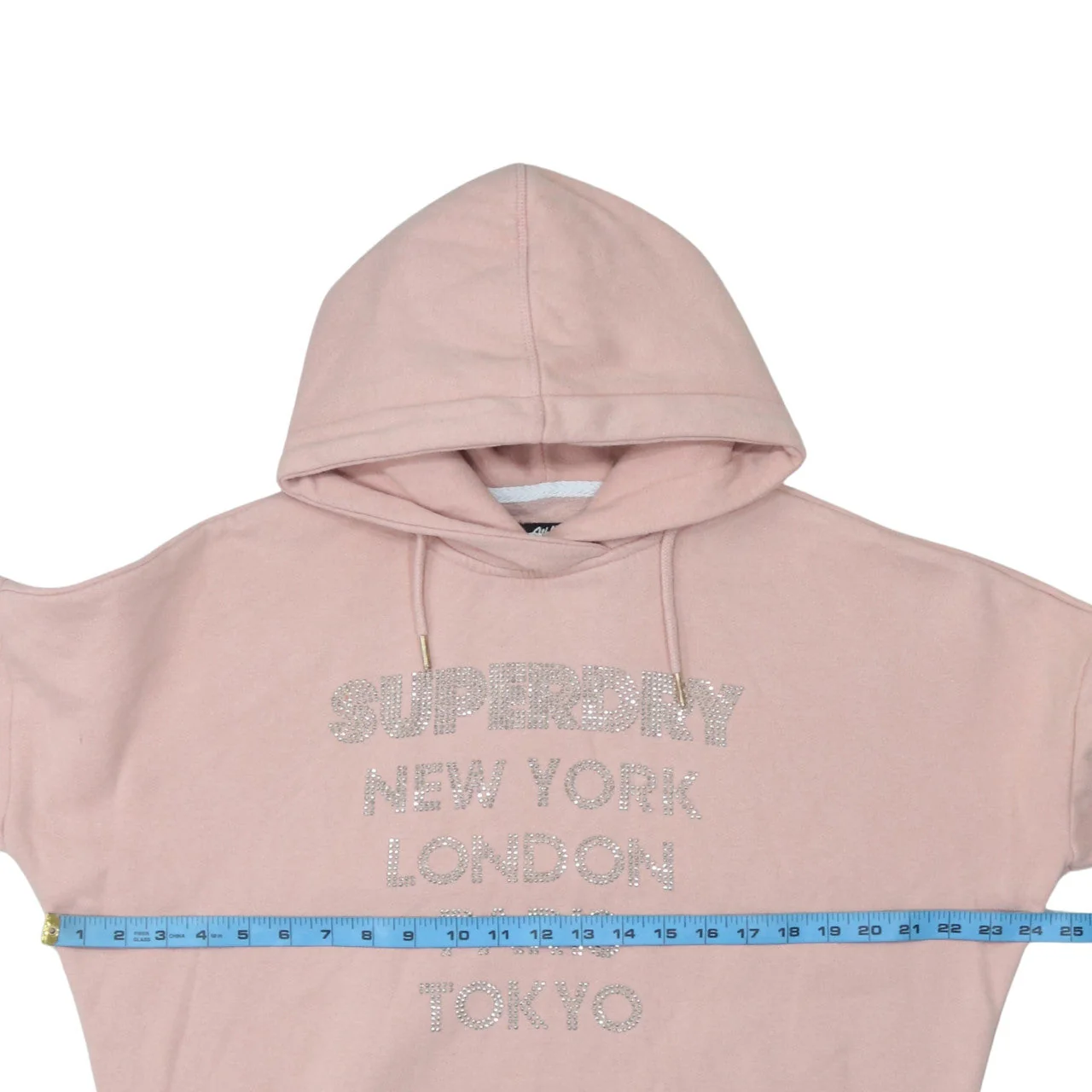 Superdry Womens Pink Pullover Hoodie Size S Rhinestone Logo Cotton Blend - Image 3