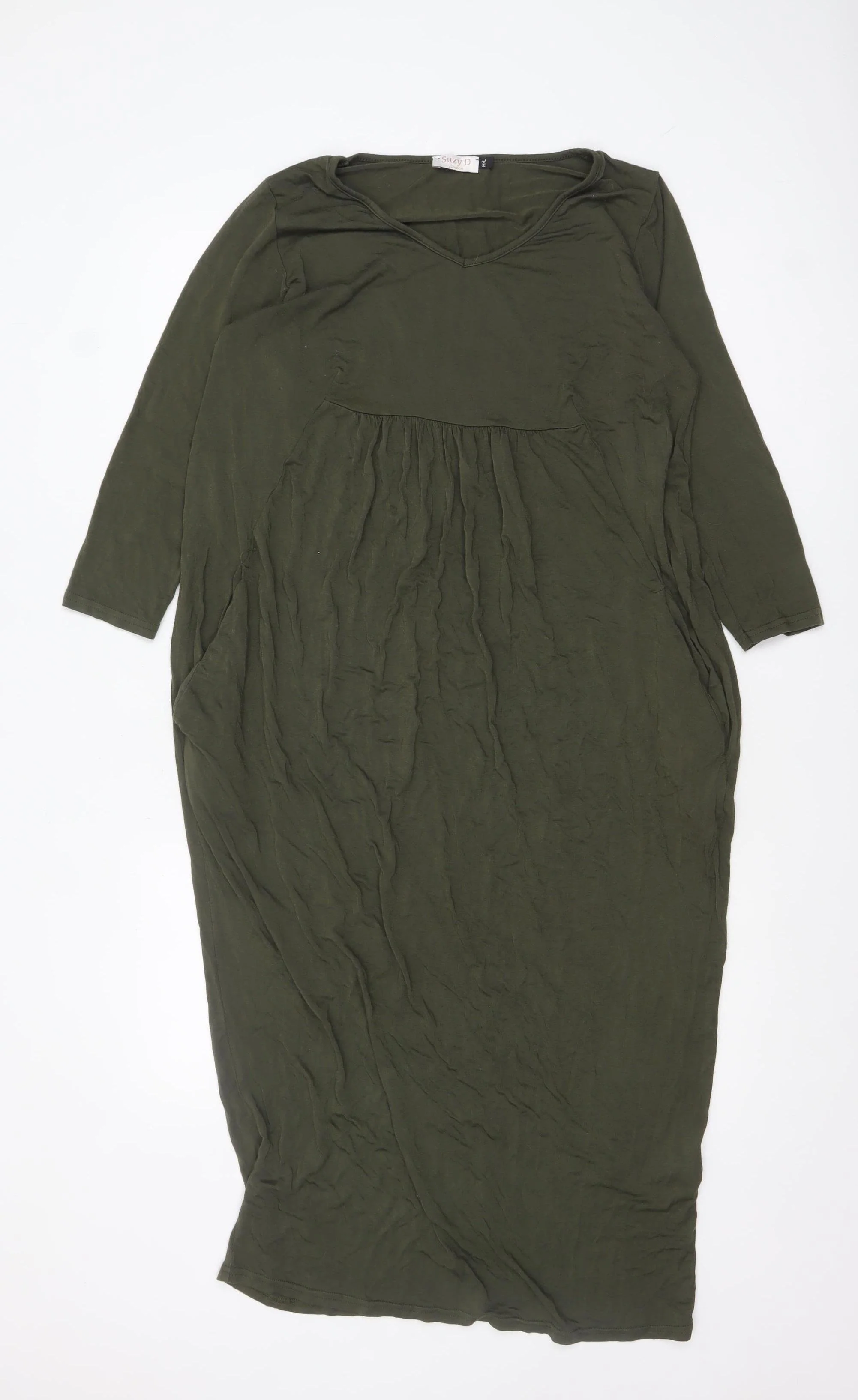 Suzy D Women’s Green Midi Shift Dress Viscose M 3/4 Sleeve
