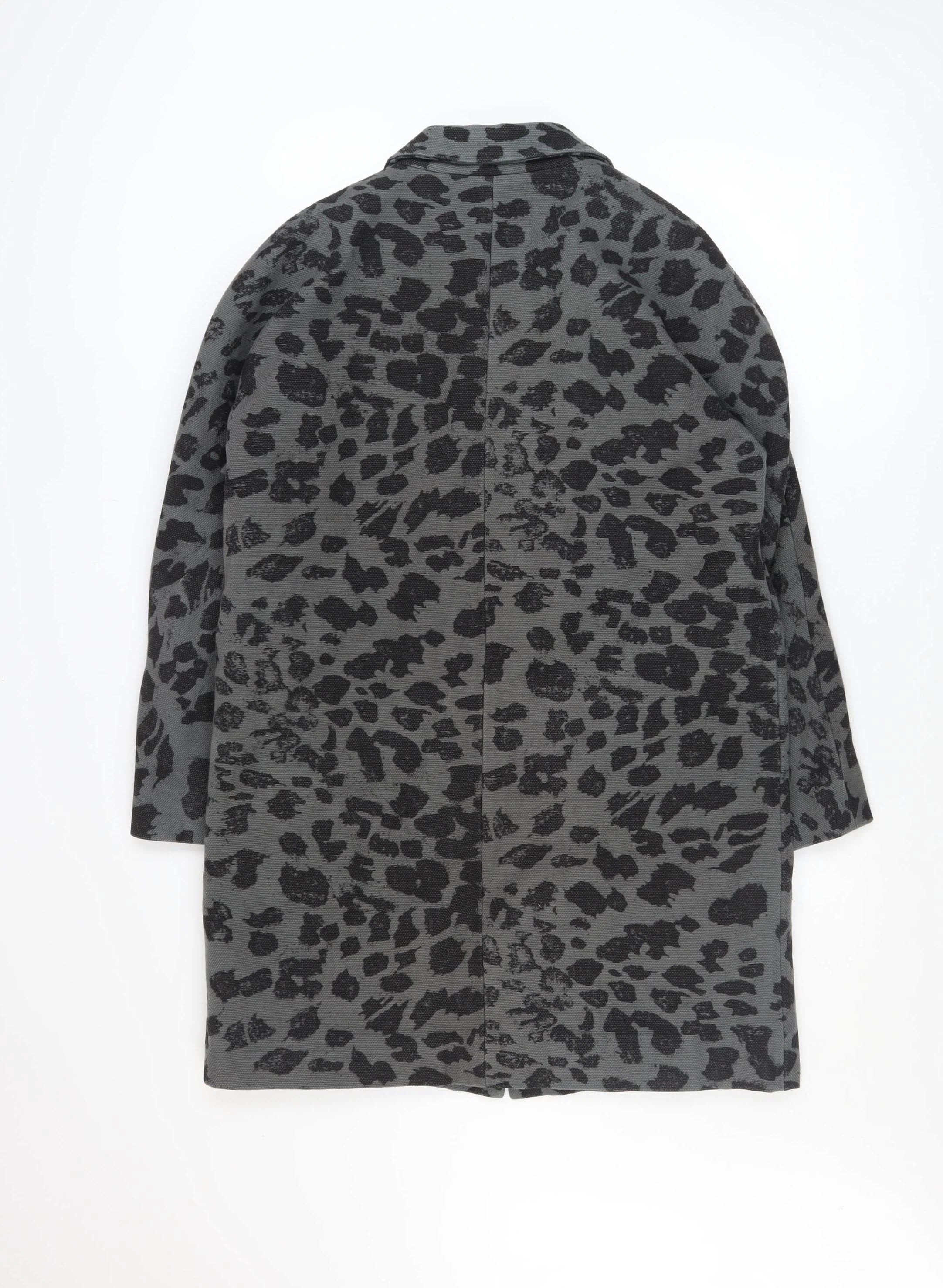 Swildens Women Grey Animal Print Cotton Single-Breasted Coat Size 12 - Image 3