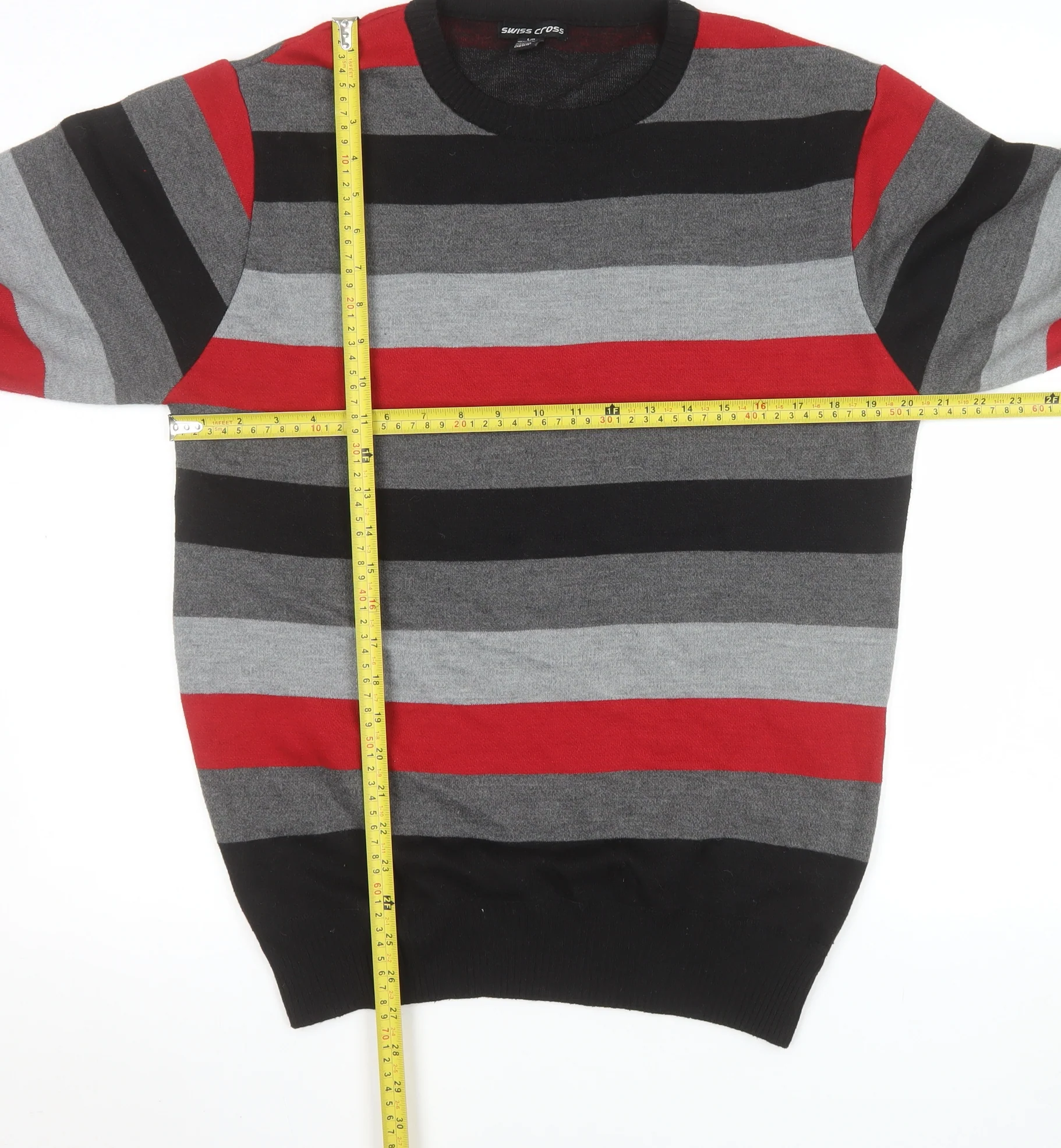 Swiss Cross Men's Multicoloured Striped Pullover Jumper L - Image 2
