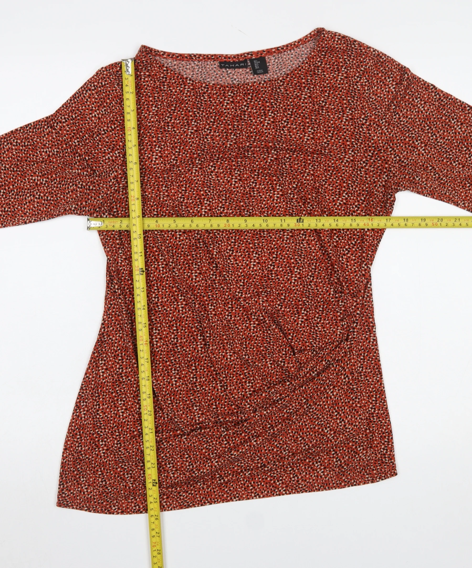 Tahari Women Red Animal Print L Tunic Stretch 3/4 Sleeve Blouse - Image 2