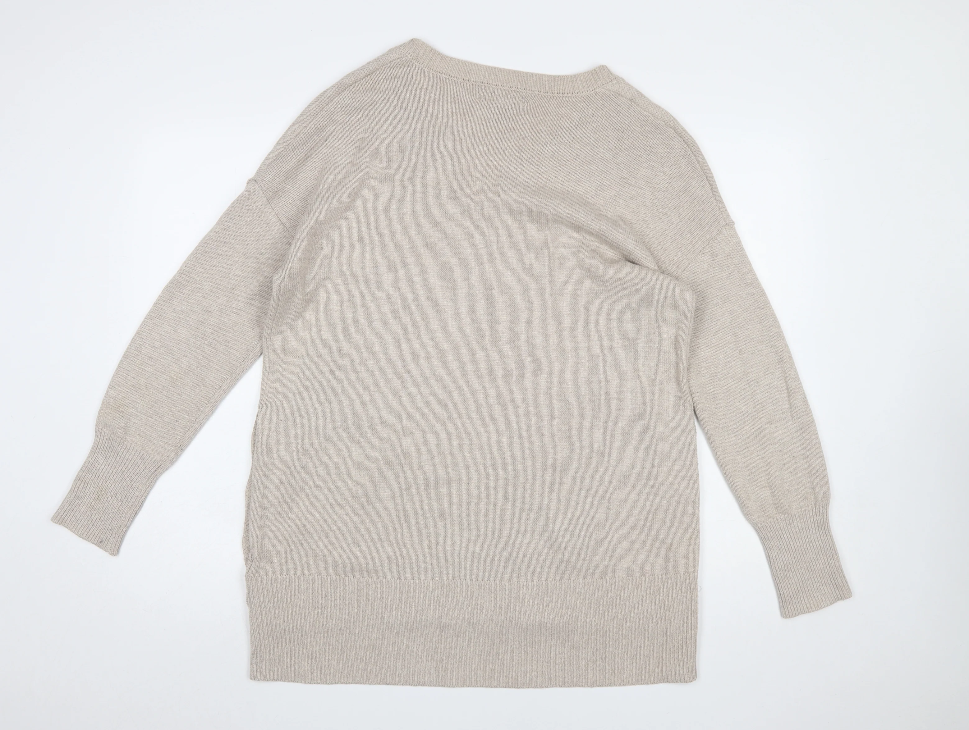 Tahari Women's Beige V-Neck Button Side Knit Jumper Size M - Image 3