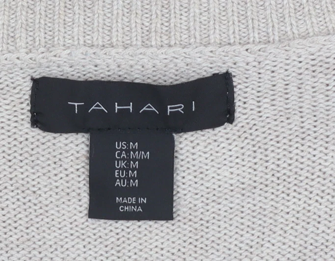 Tahari Women's Beige V-Neck Button Side Knit Jumper Size M - Image 4