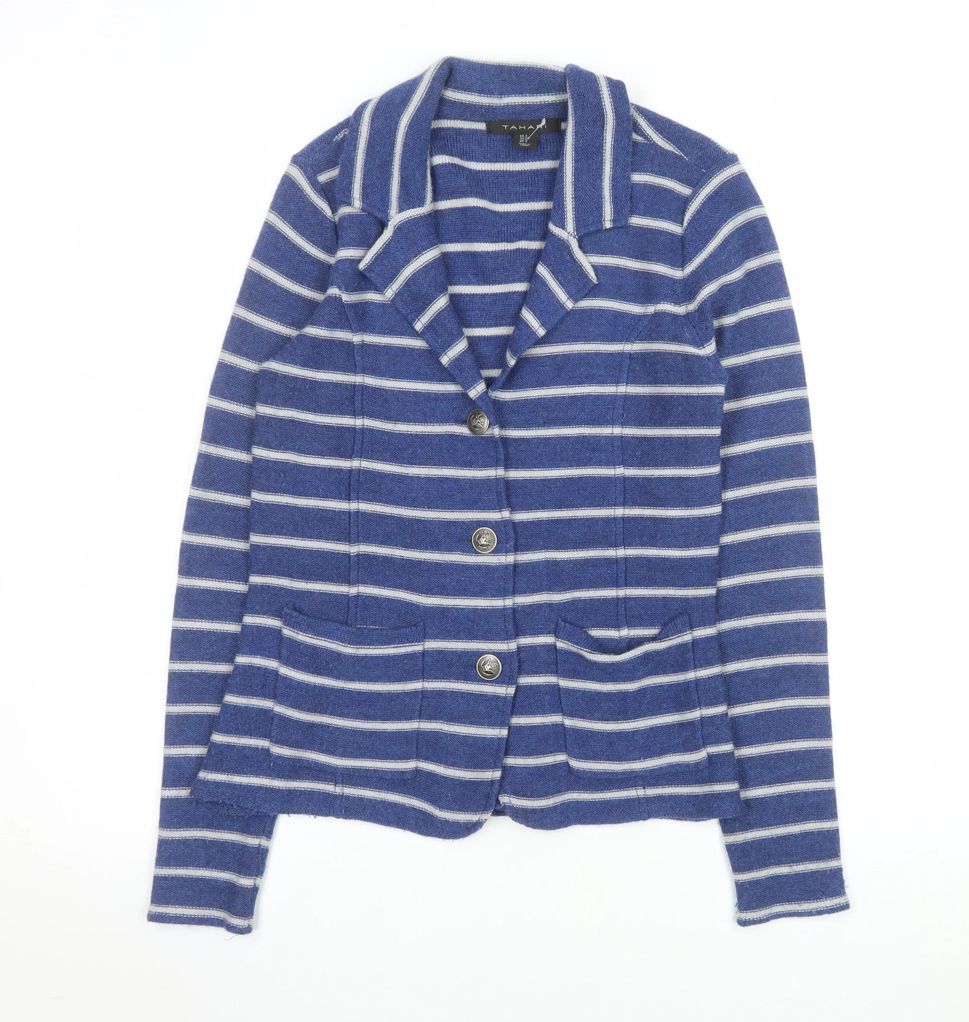 Tahari Women's Blue Striped Single-Breasted Blazer Size S