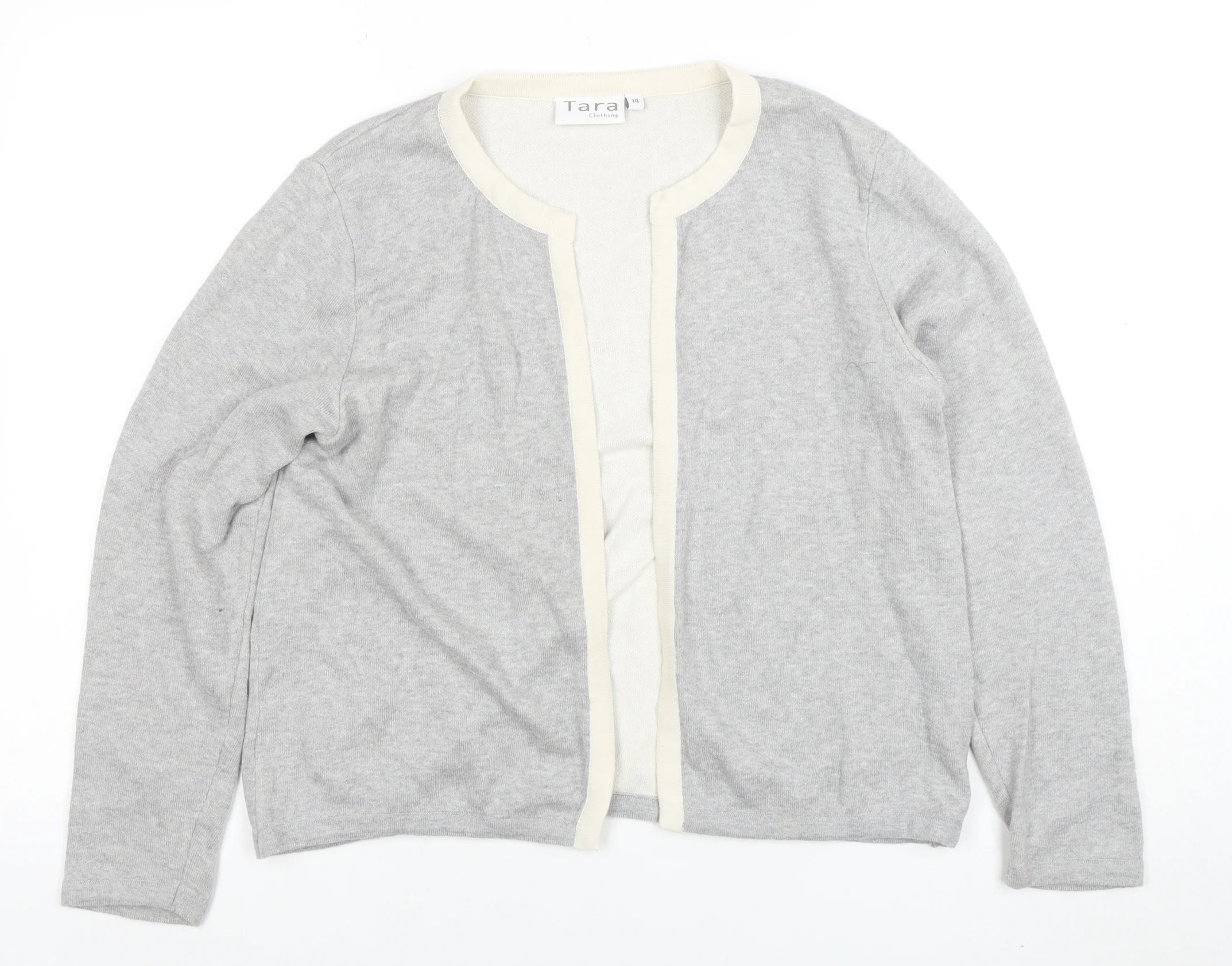 Tara Clothing Women’s Grey Cotton Blend Open Cardigan Size 14