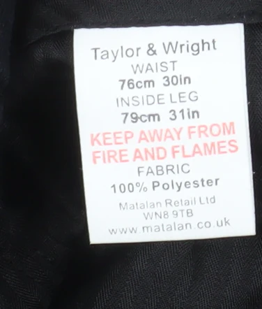 Taylor & Wright Men's Black 30in Waist 31in Leg Dress Trousers - Image 4