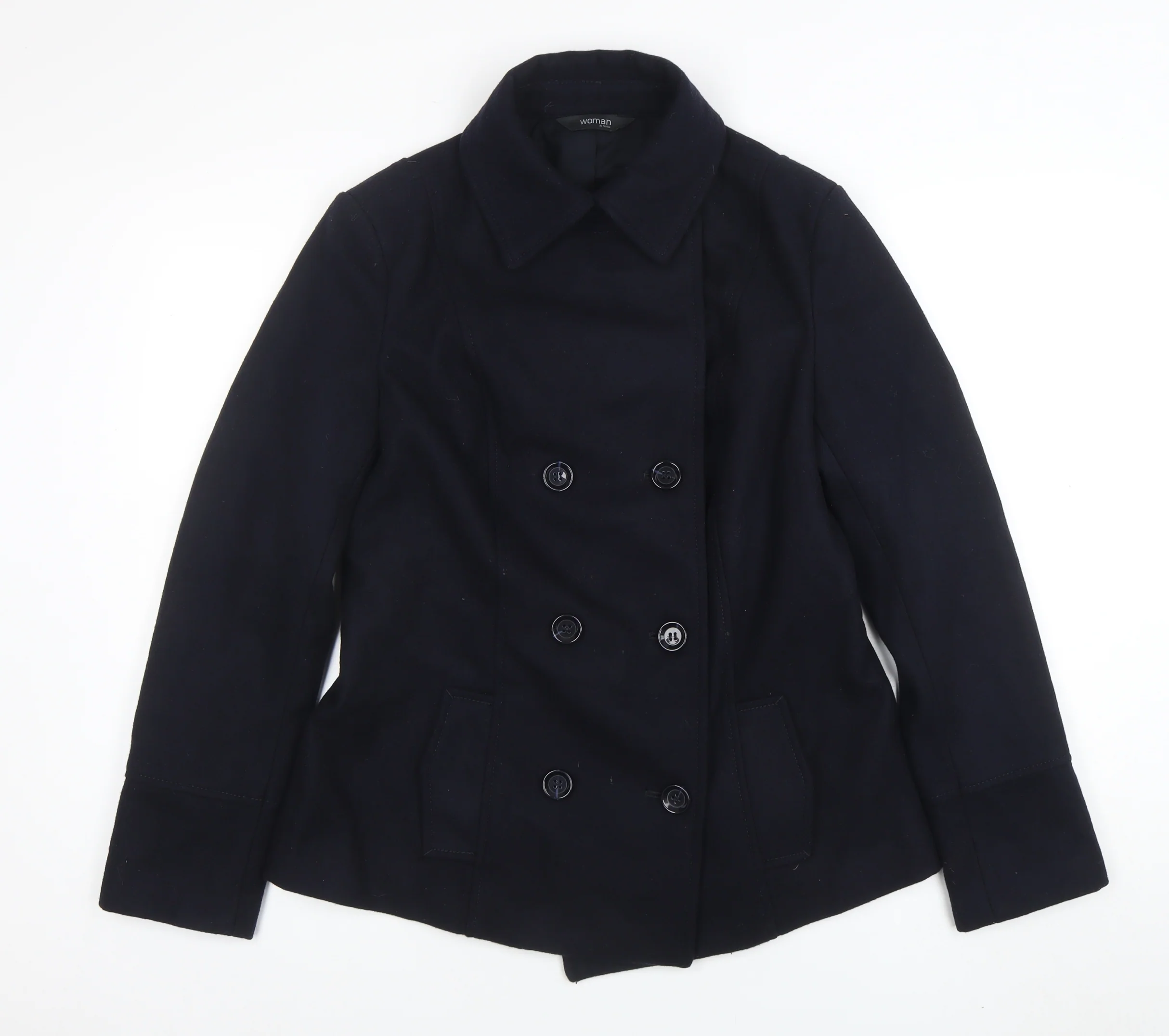 Tchibo Women Black Wool Blend Pea Coat Size 12 Classic Work Jacket