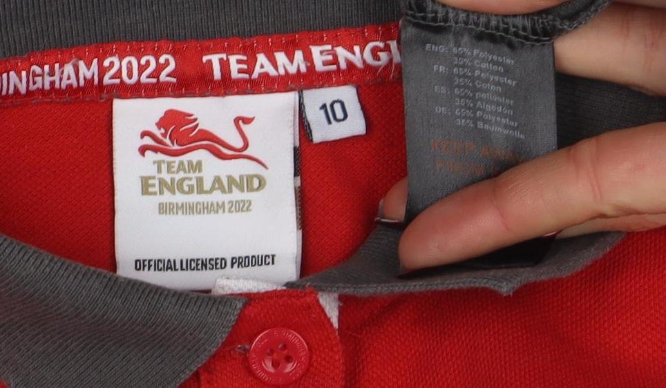 Team England Women's Red & Grey Polo Shirt Size 10 Short Sleeve Sports Top - Image 4