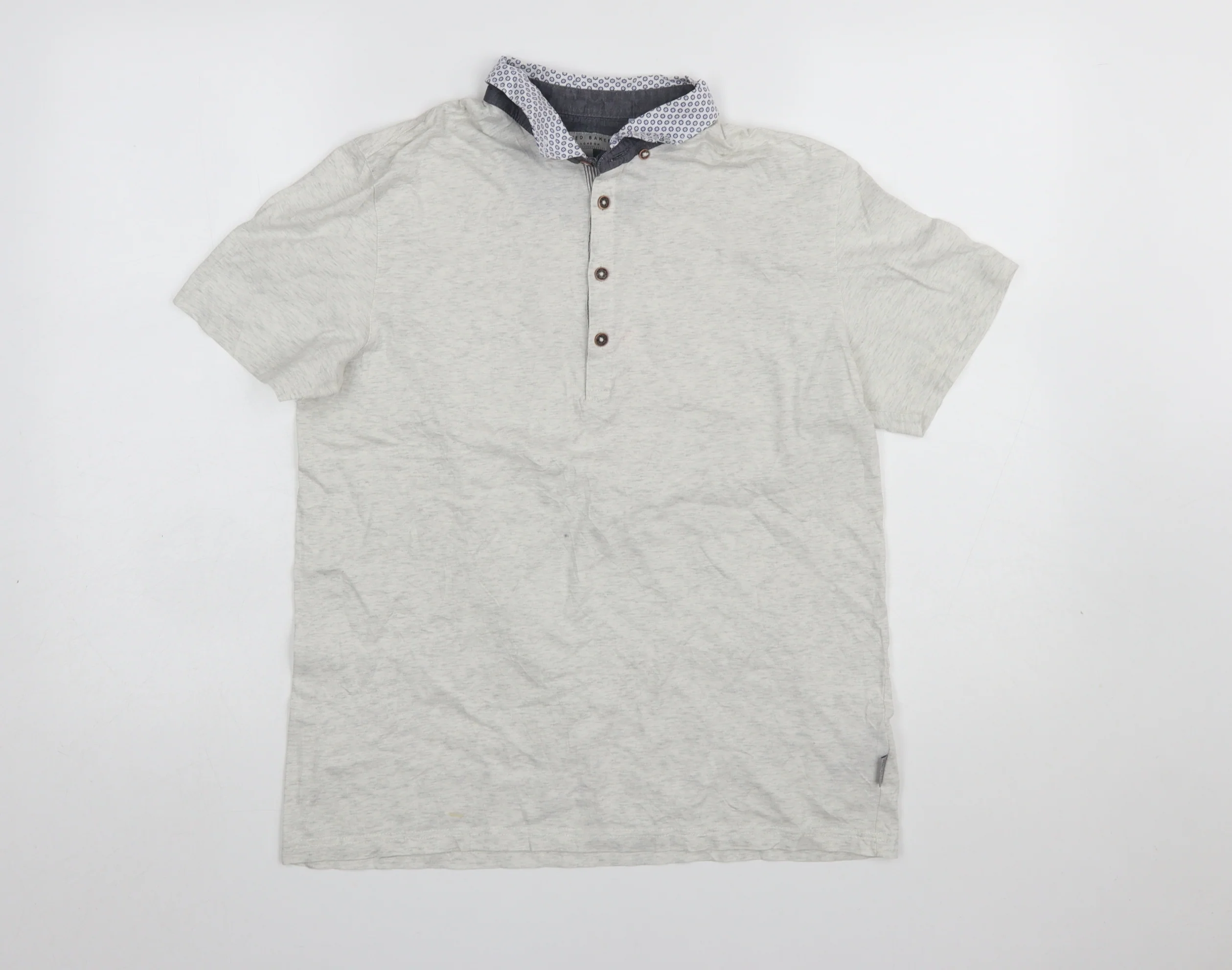 Ted Baker Men’s Beige Cotton Polo Shirt Size L Button Collar