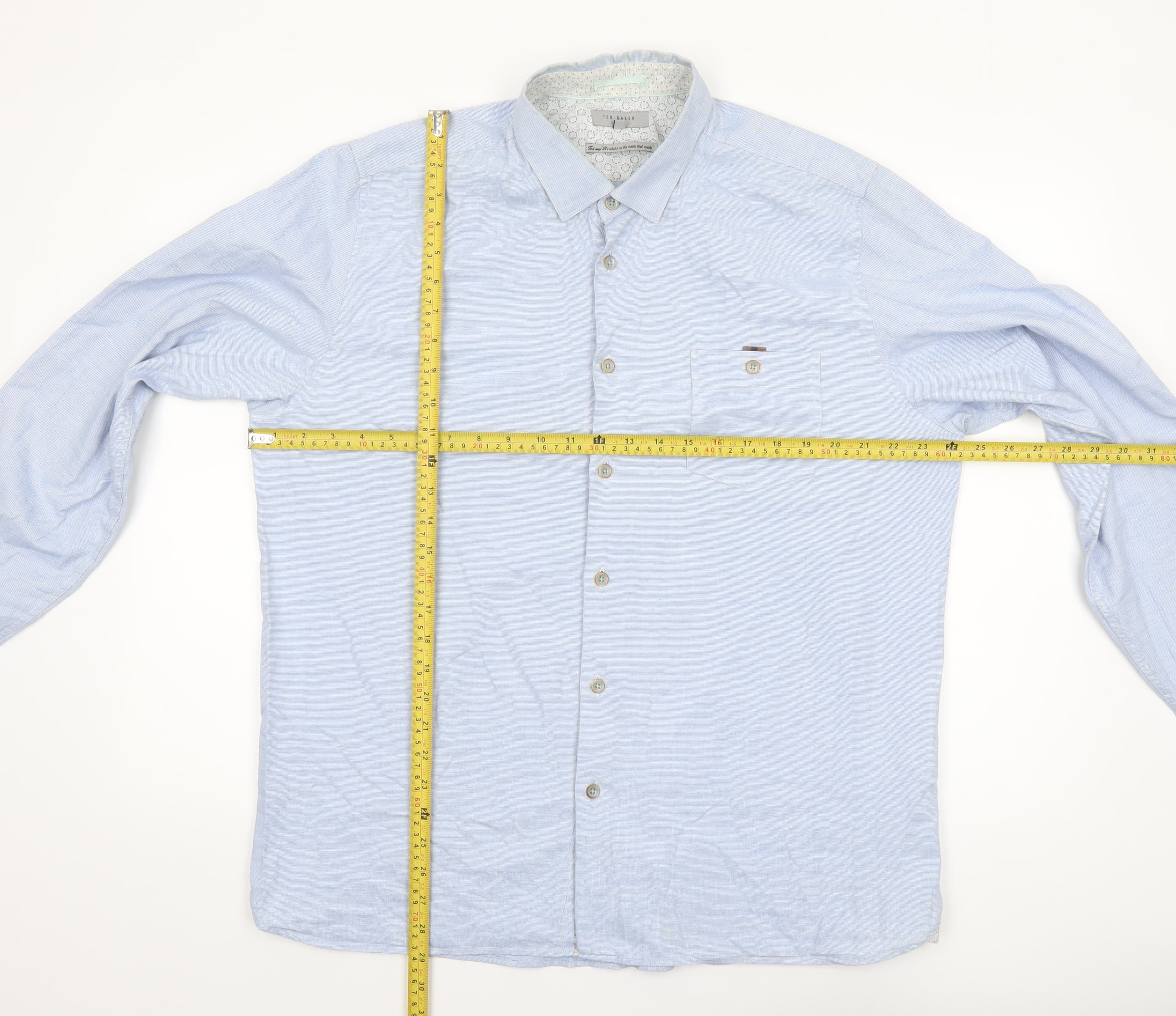 Ted Baker Men’s Blue Cotton Long Sleeve Button-Up Shirt Size 6 Regular - Image 2
