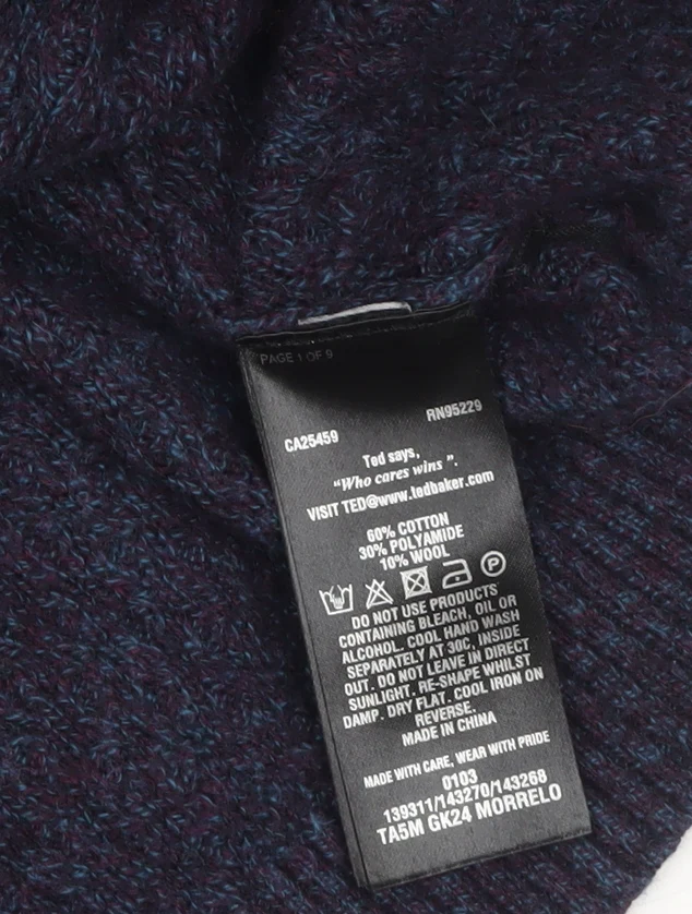 Ted Baker Men's Blue Crew Neck Wool Blend Cable-Knit Jumper M - Image 4