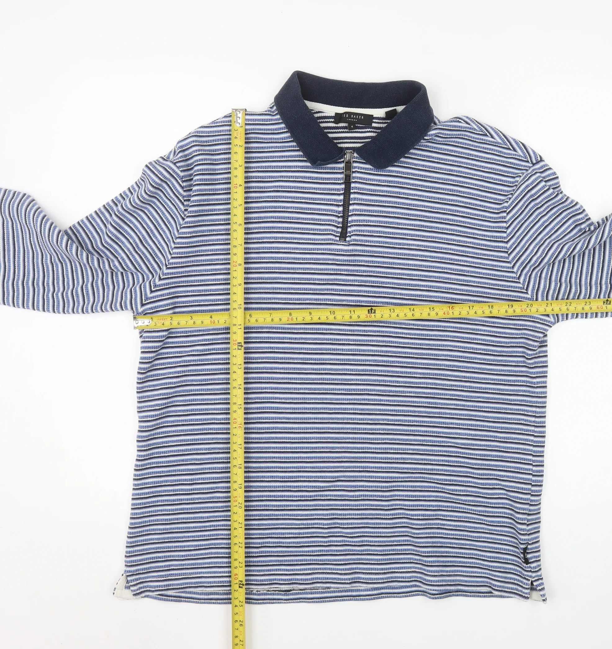 Ted Baker Men's Blue Striped Collared 1/2 Zip Sweatshirt Size L - Image 2